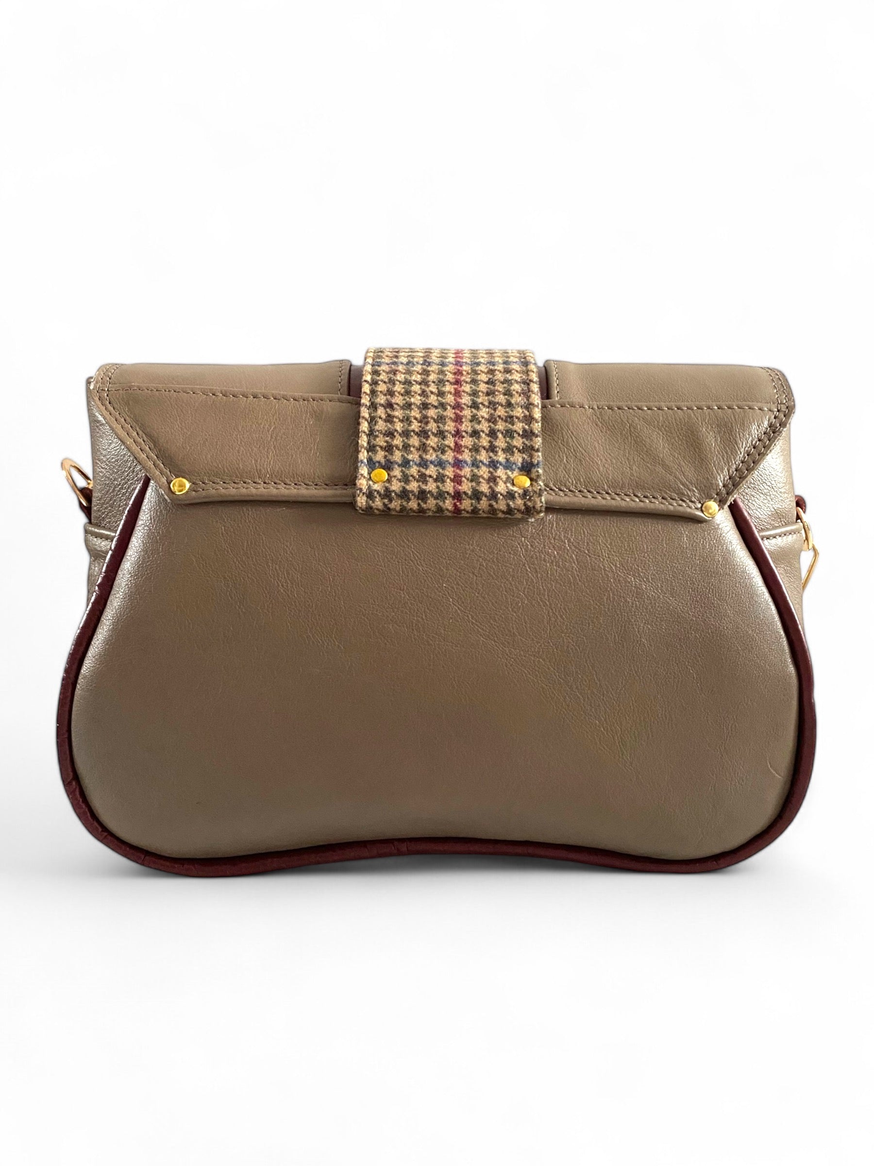 Molly | Mink Grey & Burgundy Leather & Tweed Handbag | Handcrafted Eco Luxury image 3