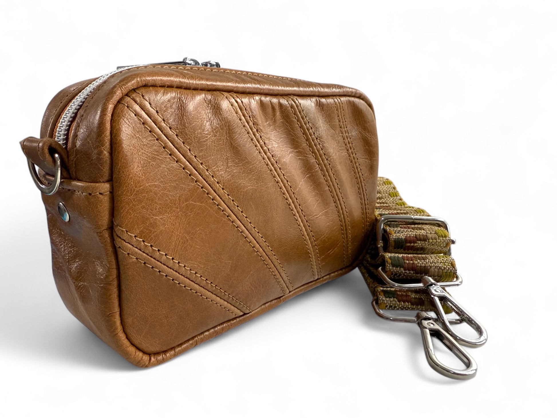 Tiny Harriet | Tan Leather Compact Crossbody Bag with Integrated Purse image 6