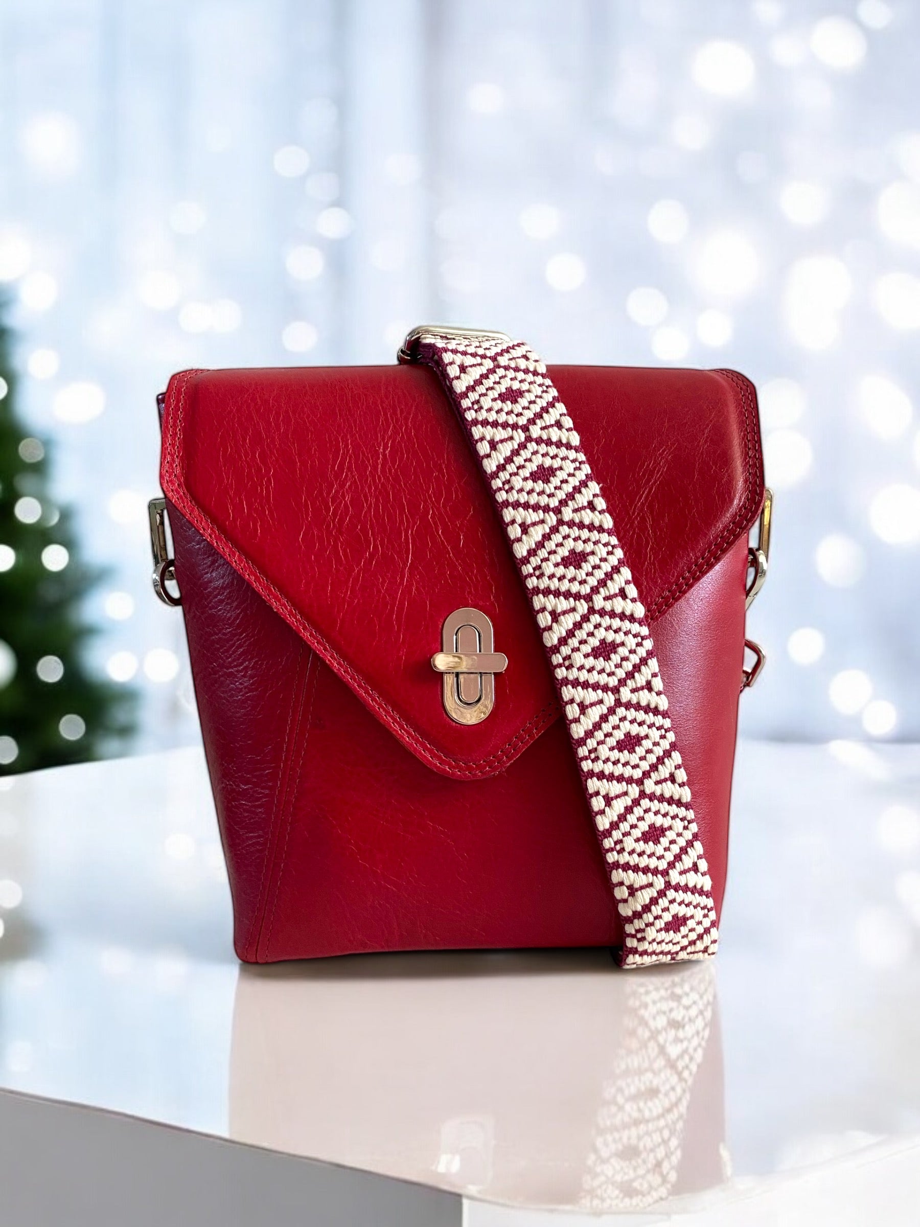 SWALK | Handcrafted Deep Red Leather Crossbody Bag image 2