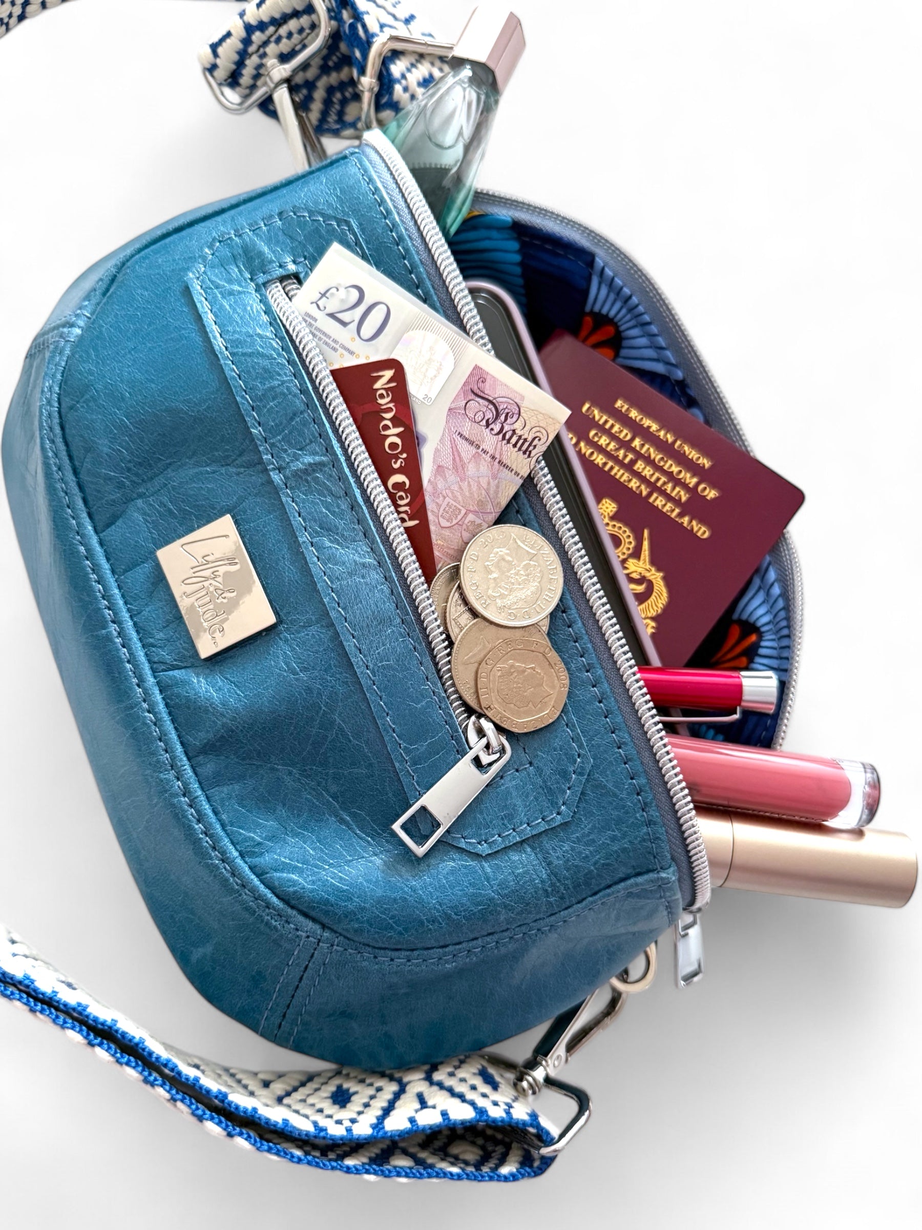 Shelly | Azure Blue Leather Hip Bag | Sustainable Multi-way Bag image 11