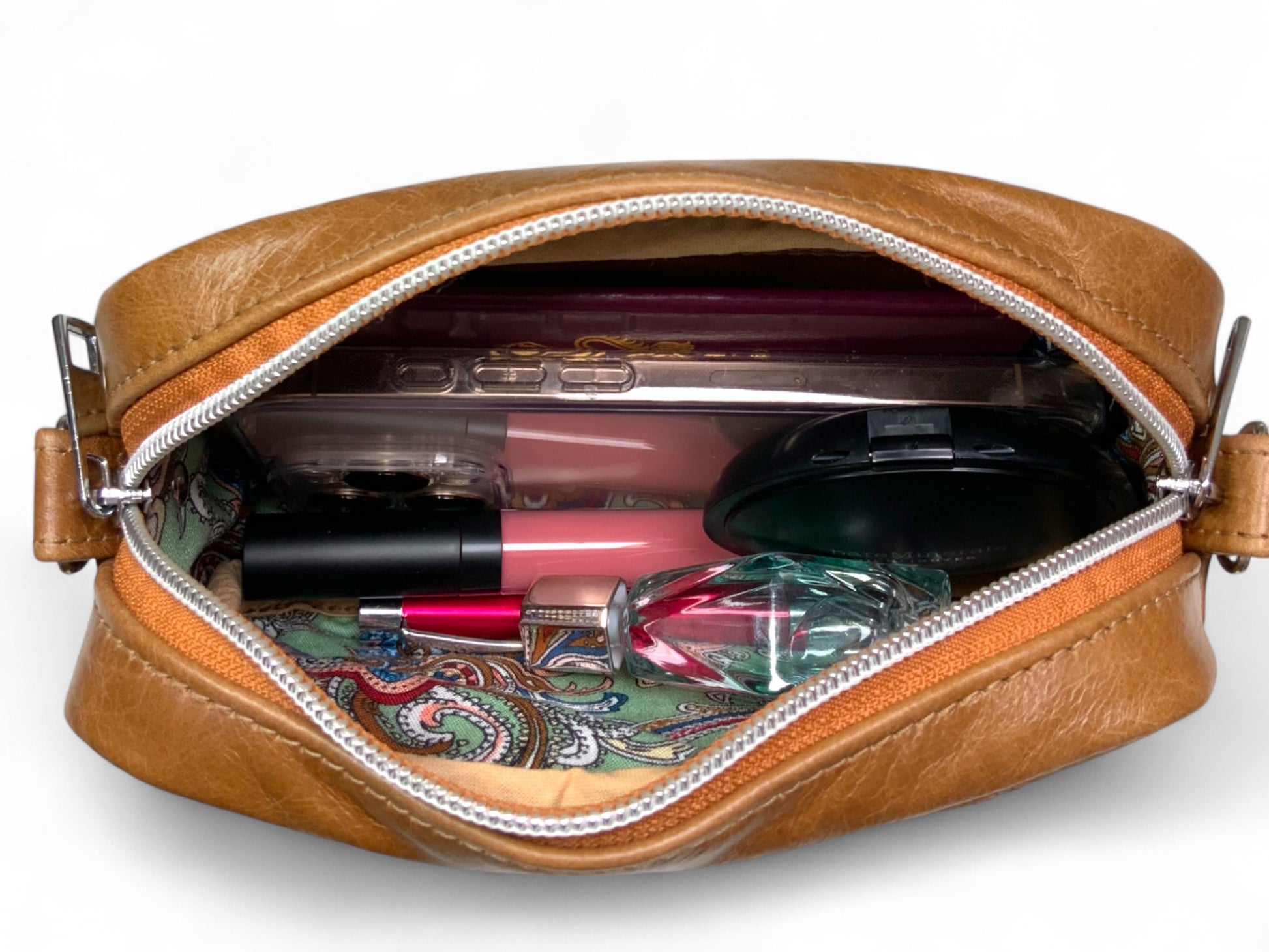 Tiny Harriet | Tan Leather Compact Crossbody Bag with Integrated Purse image 10