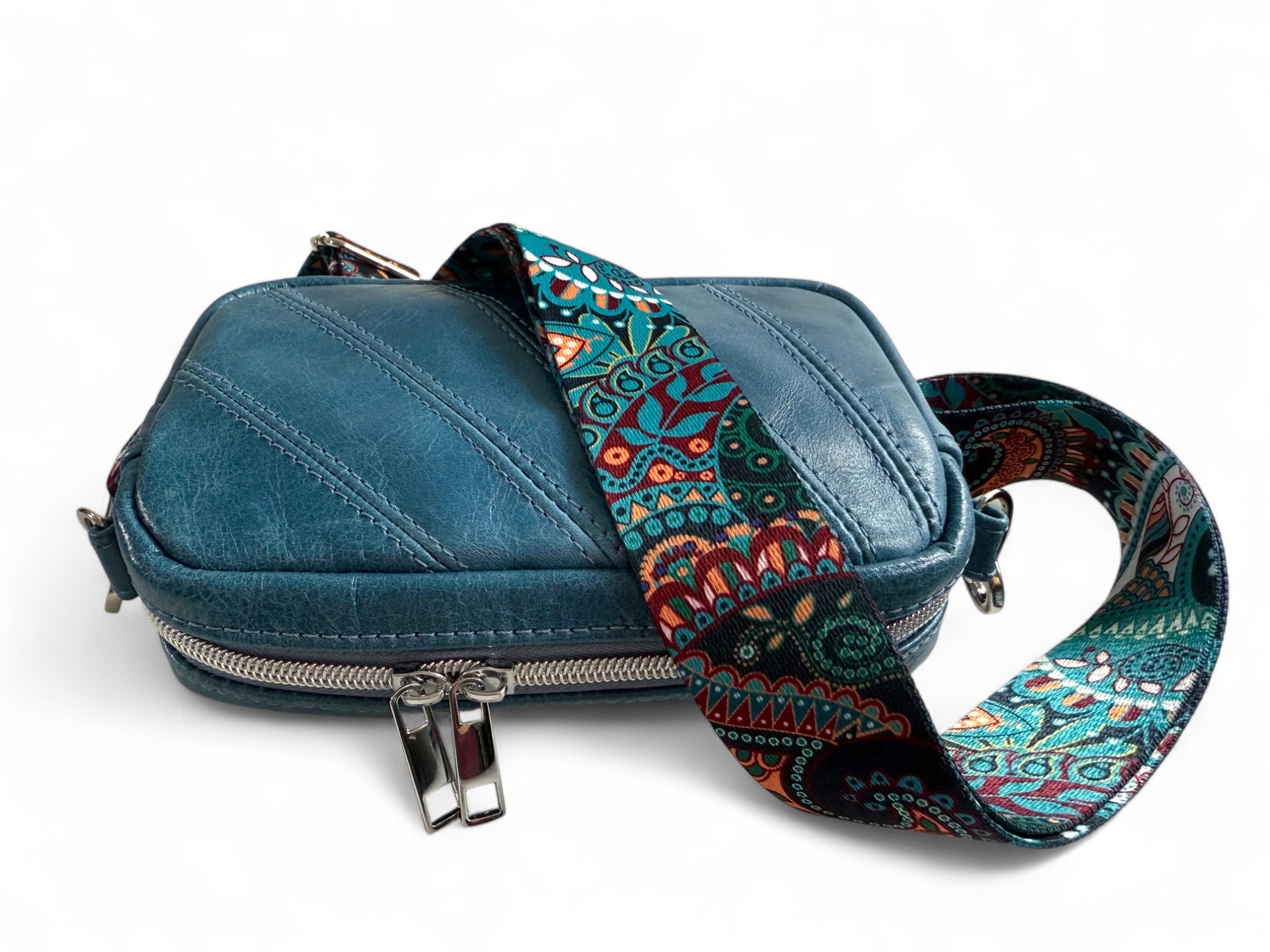 Tiny Harriet | Blue Leather Compact Crossbody Bag with Integrated Purse image 3