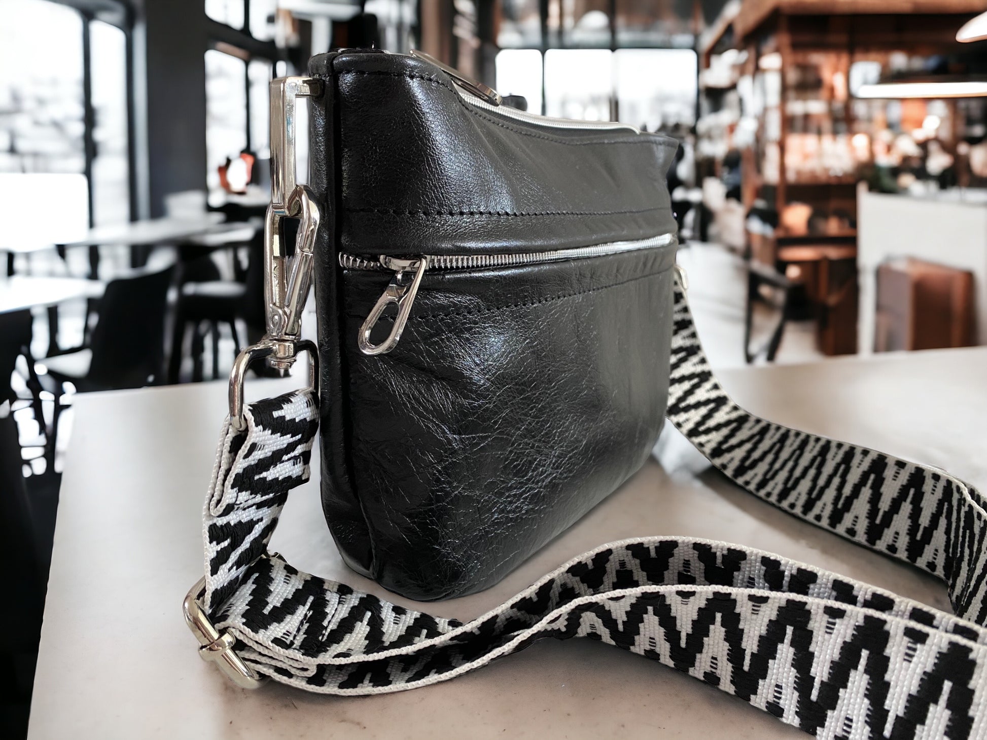 Starburn | Black Leather Crossbody Bag | Handcrafted with Silver Hardware image 5