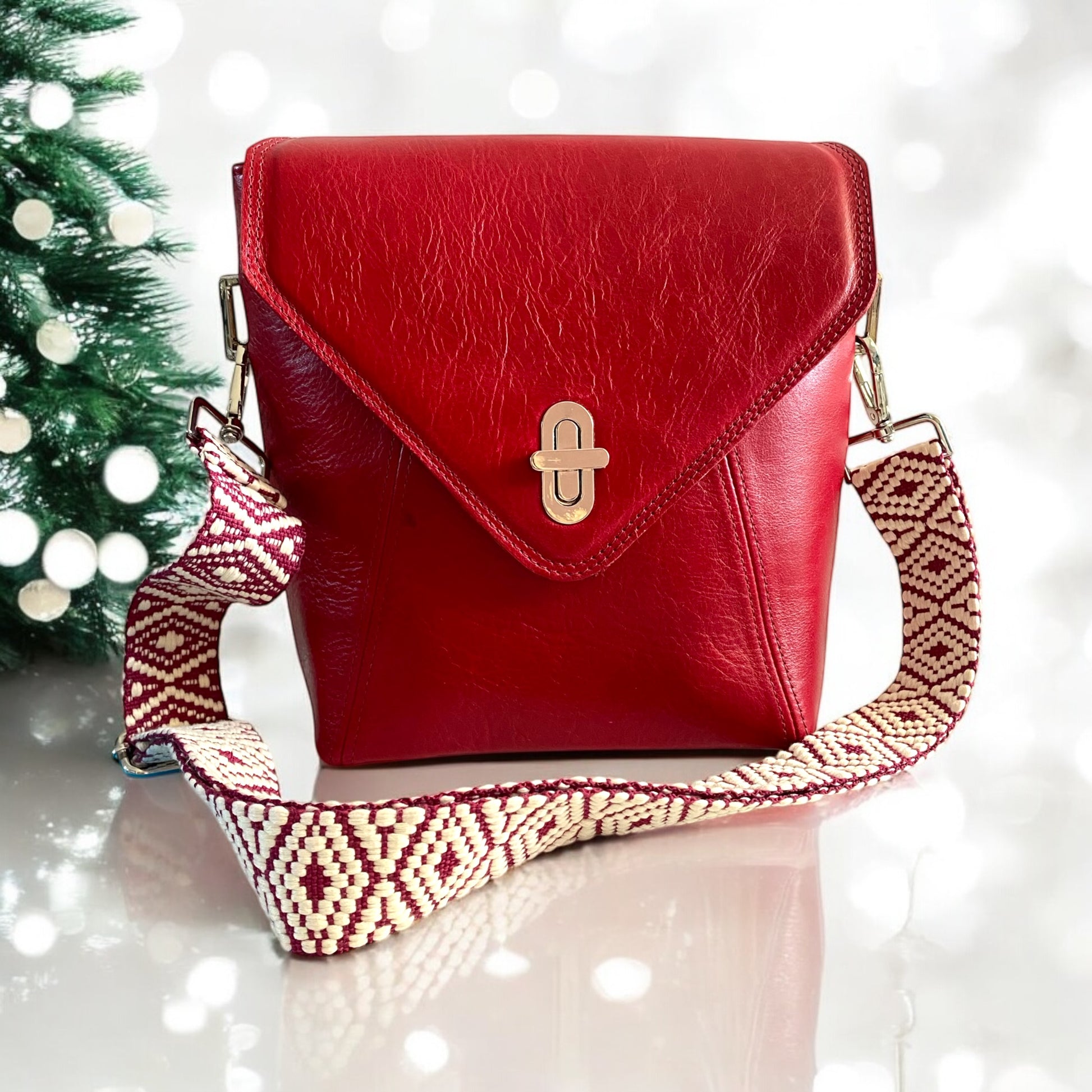SWALK | Handcrafted Deep Red Leather Crossbody Bag image 1