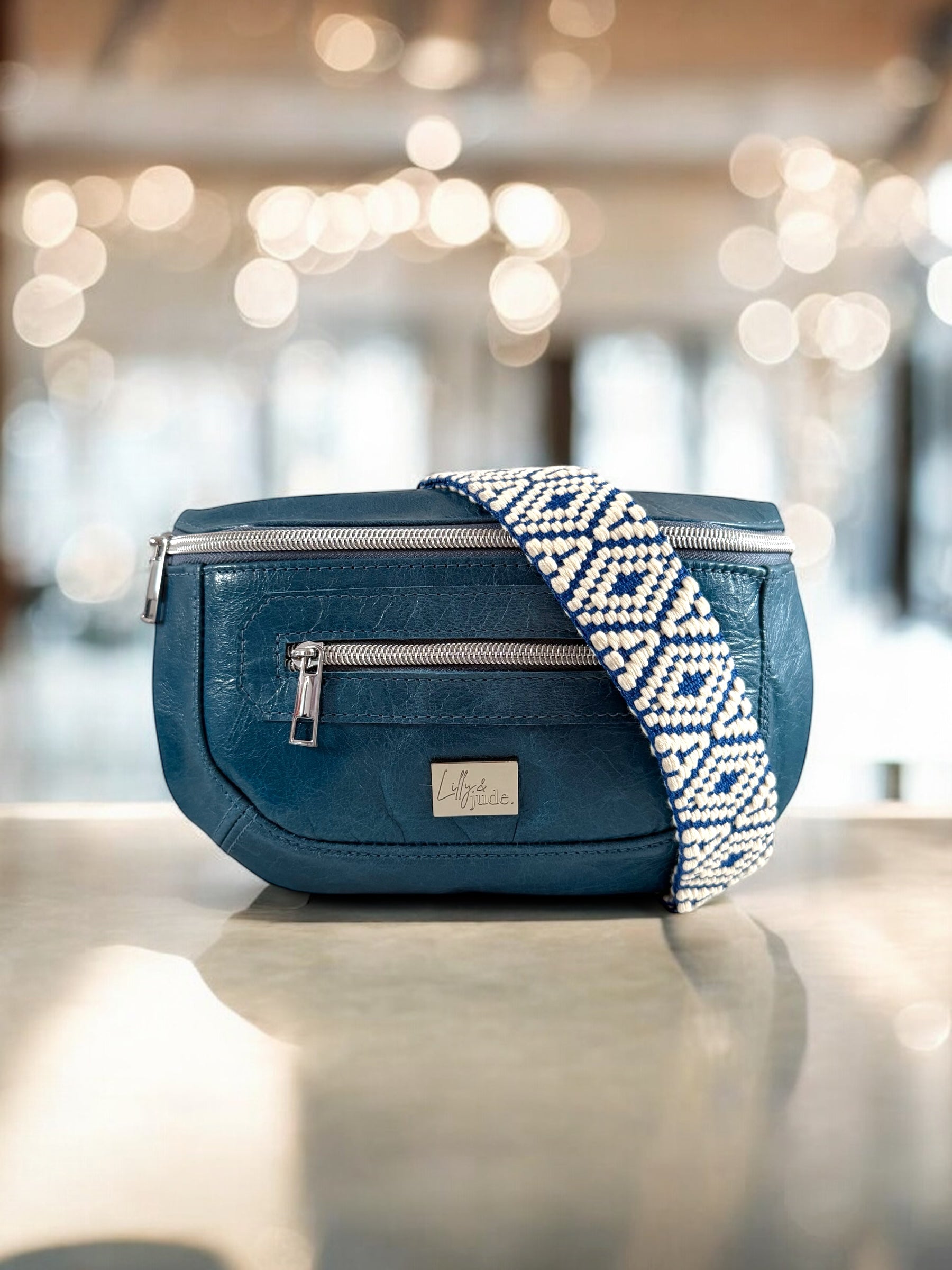Shelly | Azure Blue Leather Hip Bag | Sustainable Multi-way Bag image 1