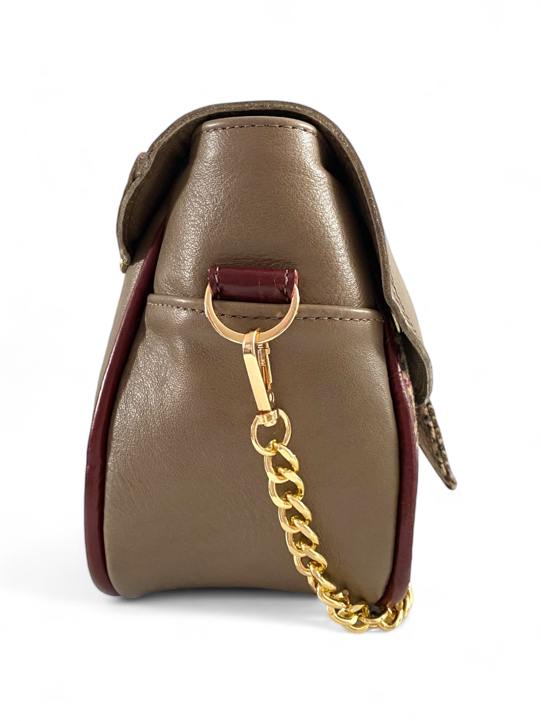 Molly | Mink Grey & Burgundy Leather & Tweed Handbag | Handcrafted Eco Luxury image 4