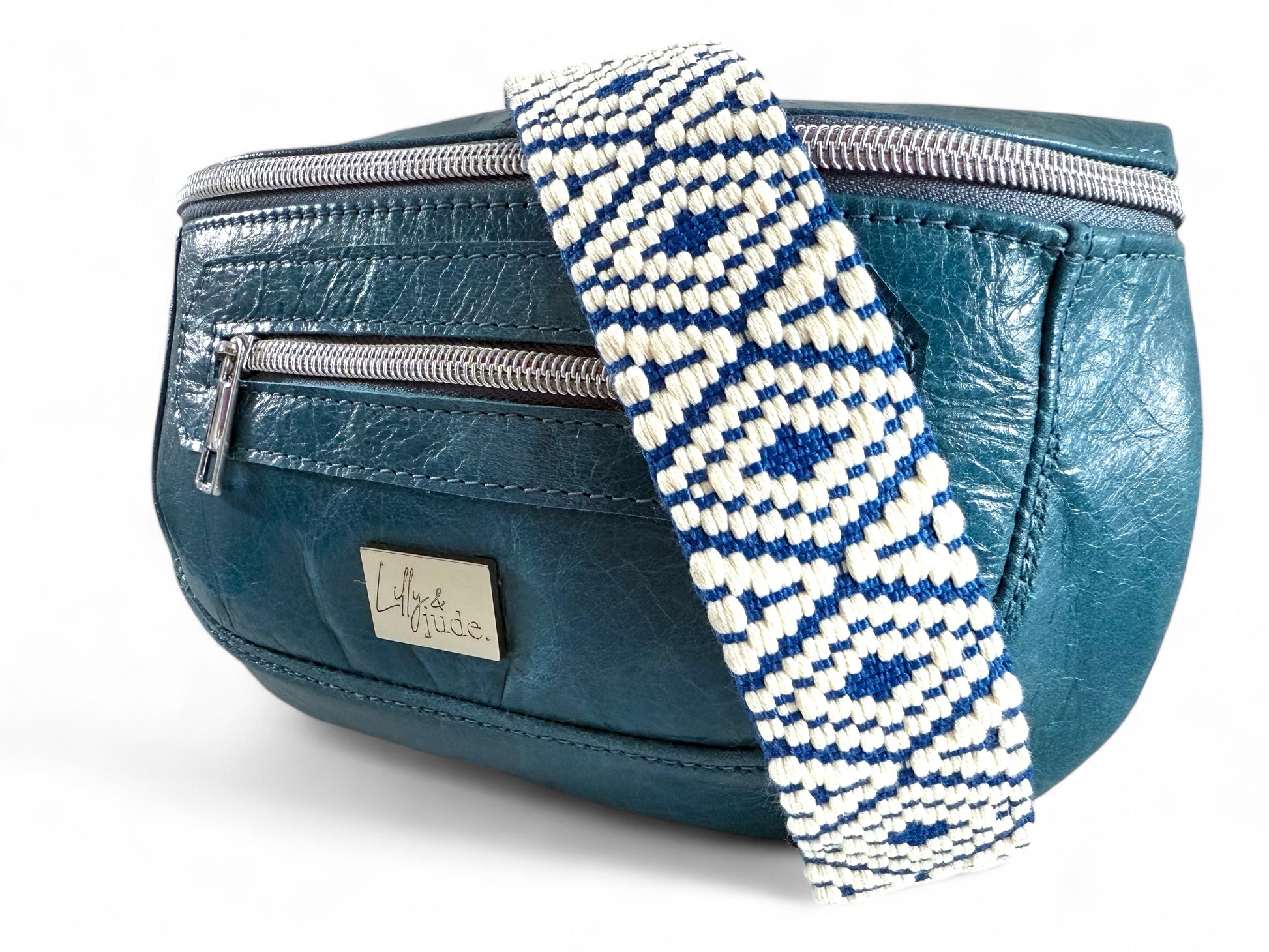 Shelly | Azure Blue Leather Hip Bag | Sustainable Multi-way Bag image 7