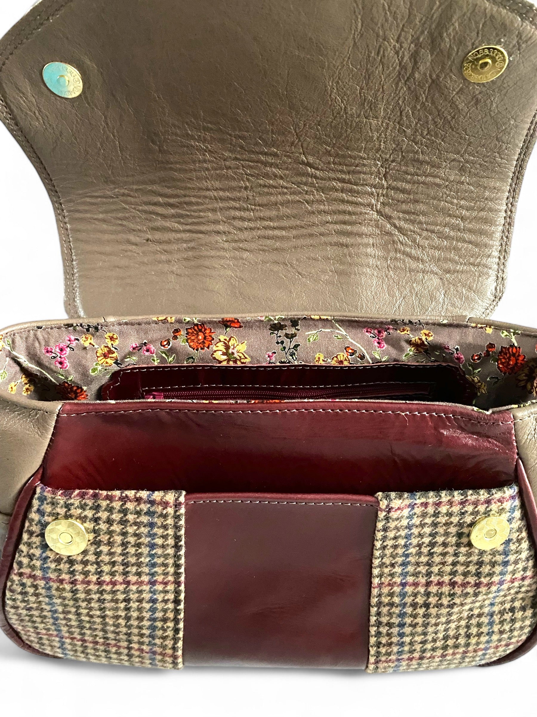 Molly | Mink Grey & Burgundy Leather & Tweed Handbag | Handcrafted Eco Luxury image 6