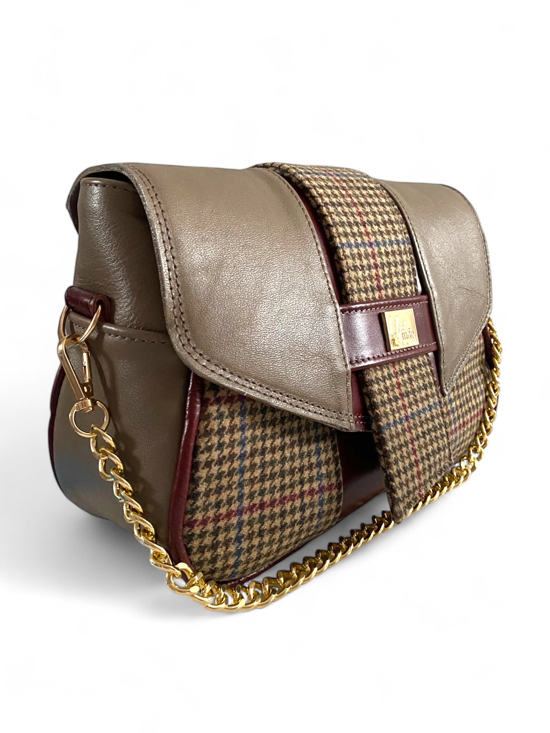 Molly | Mink Grey & Burgundy Leather & Tweed Handbag | Handcrafted Eco Luxury image 5