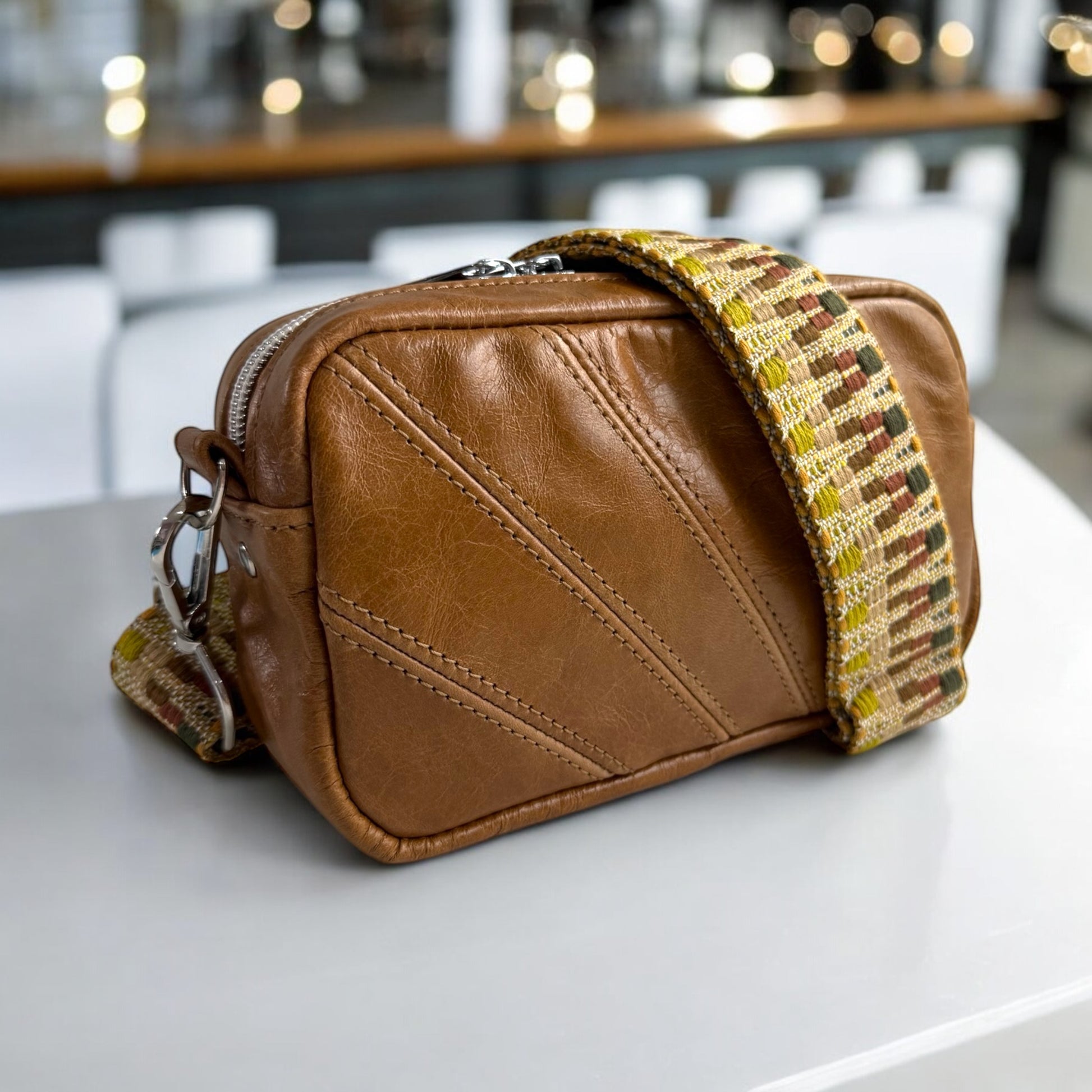Tiny Harriet | Tan Leather Compact Crossbody Bag with Integrated Purse image 2