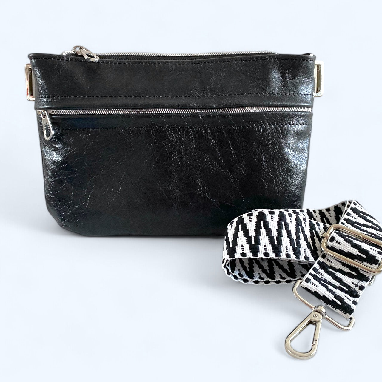 Starburn | Black Leather Crossbody Bag | Handcrafted with Silver Hardware image 0