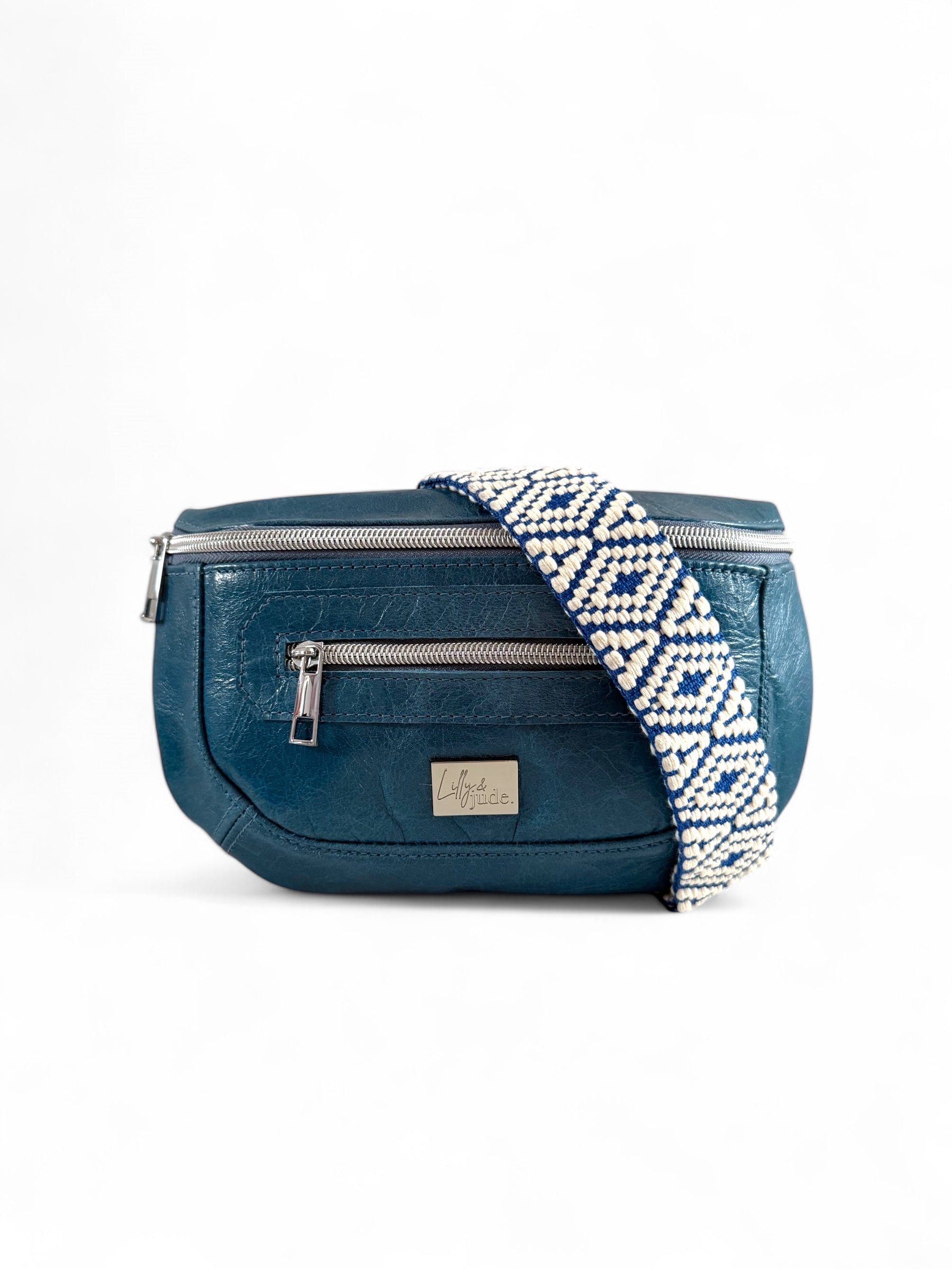 Shelly | Azure Blue Leather Hip Bag | Sustainable Multi-way Bag image 3