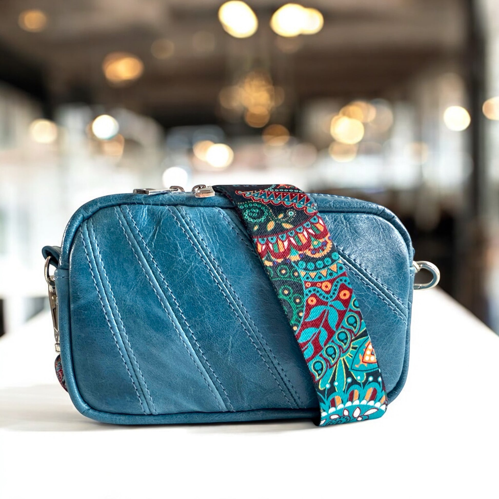 Tiny Harriet | Blue Leather Compact Crossbody Bag with Integrated Purse image 2