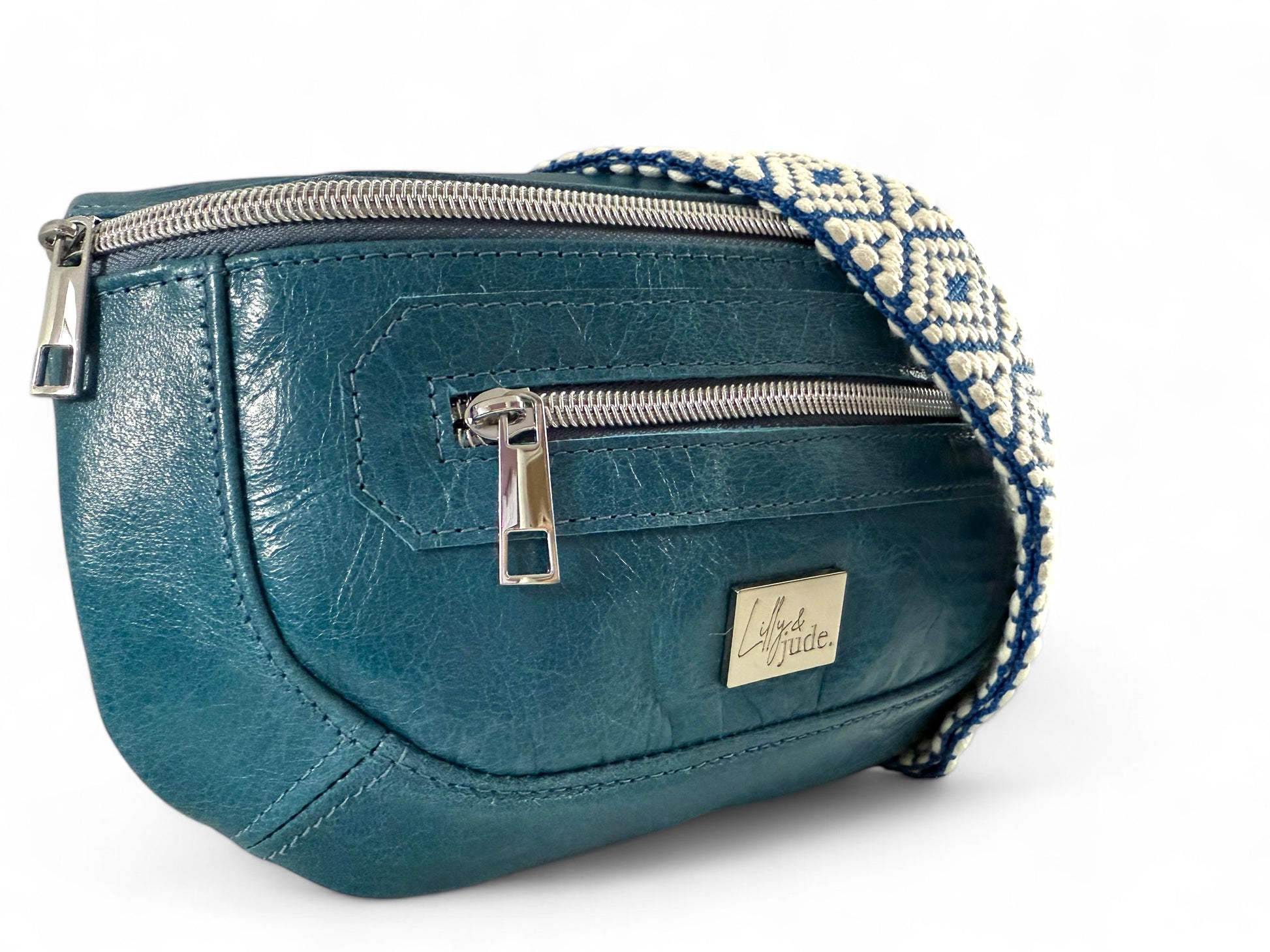 Shelly | Azure Blue Leather Hip Bag | Sustainable Multi-way Bag image 8