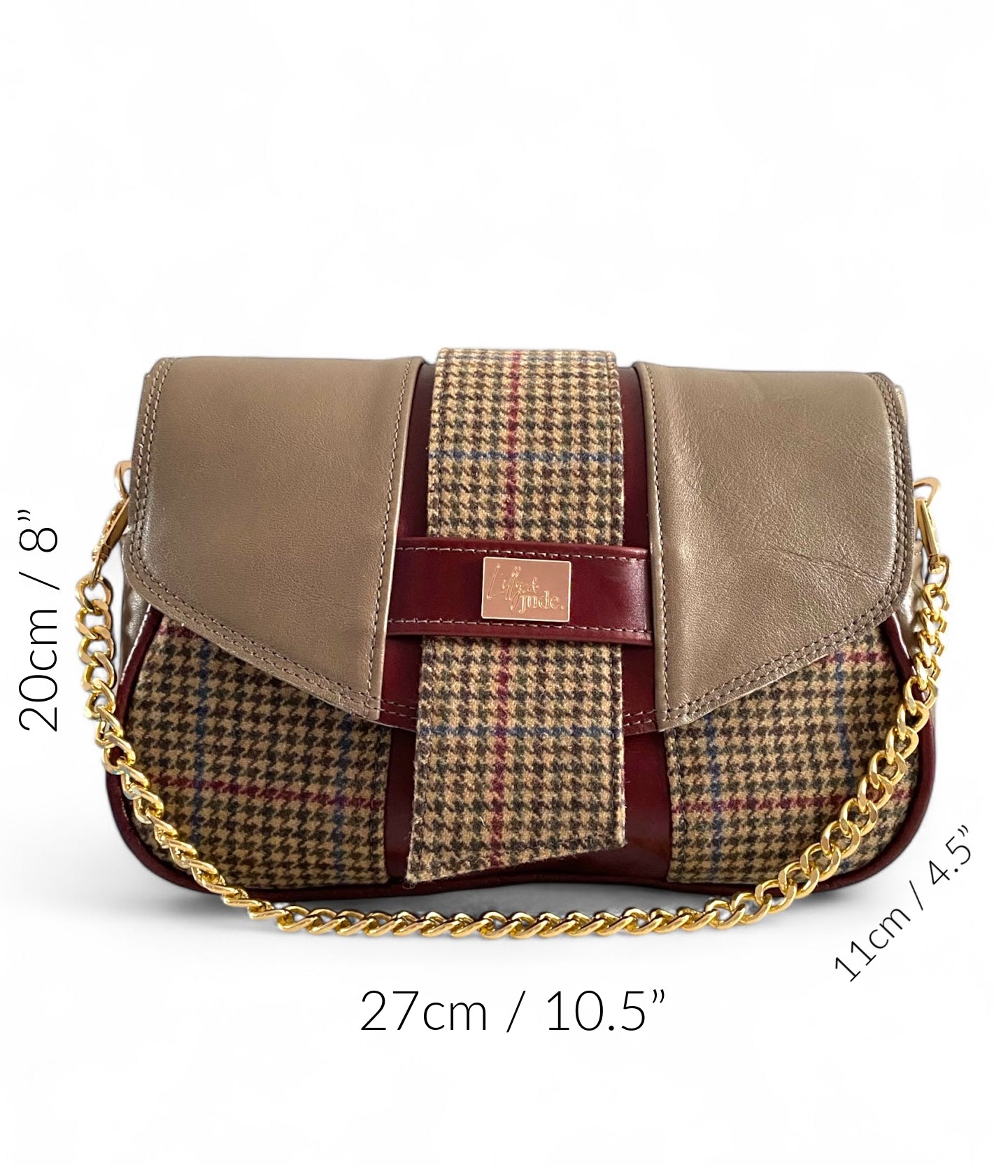 Molly | Mink Grey & Burgundy Leather & Tweed Handbag | Handcrafted Eco Luxury image 10
