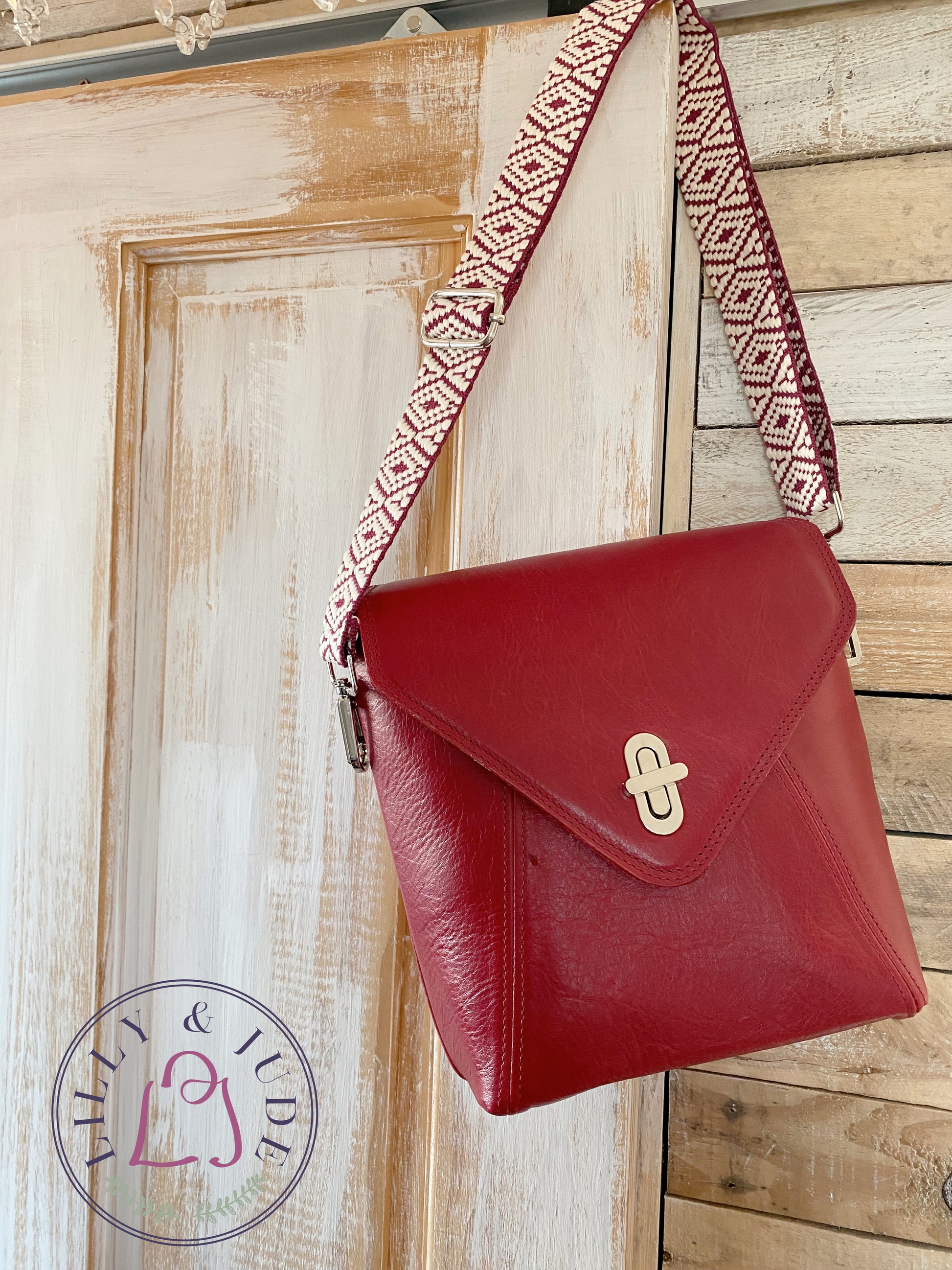 SWALK | Handcrafted Deep Red Leather Crossbody Bag image 3