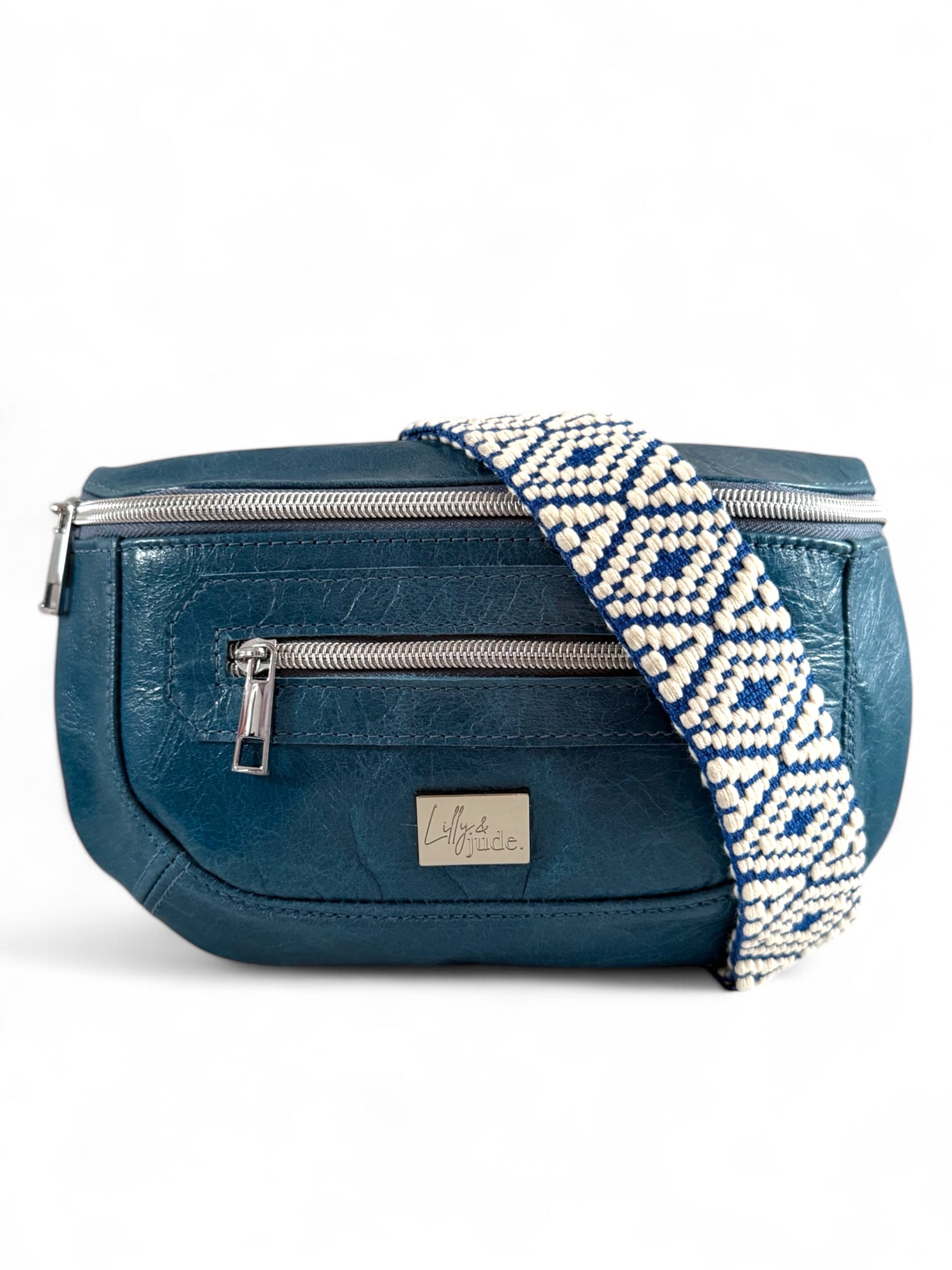 Shelly | Azure Blue Leather Hip Bag | Sustainable Multi-way Bag image 0