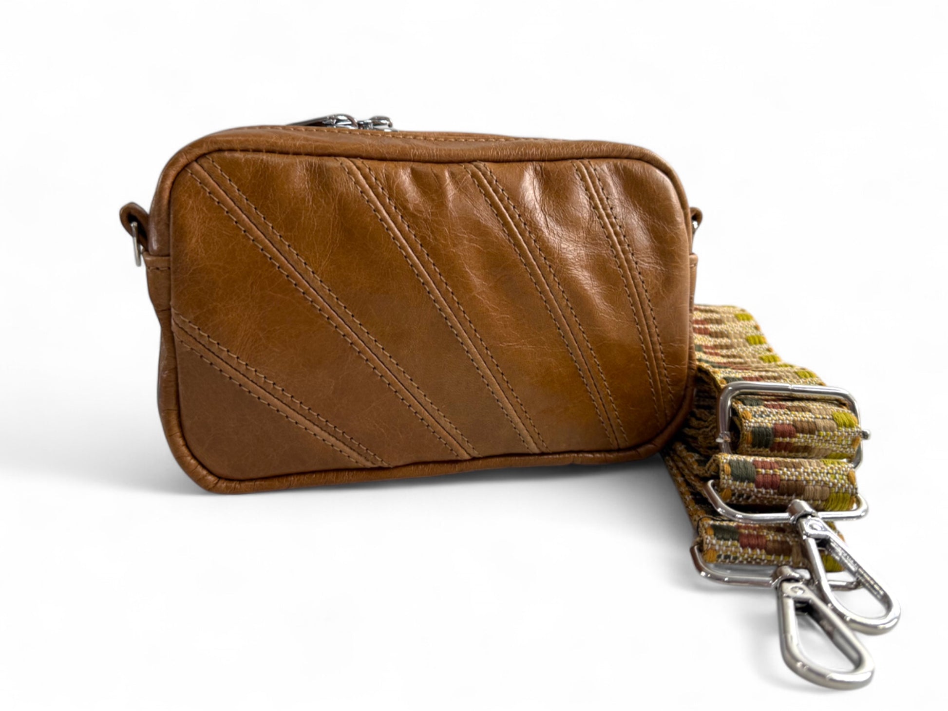 Tiny Harriet | Tan Leather Compact Crossbody Bag with Integrated Purse image 7