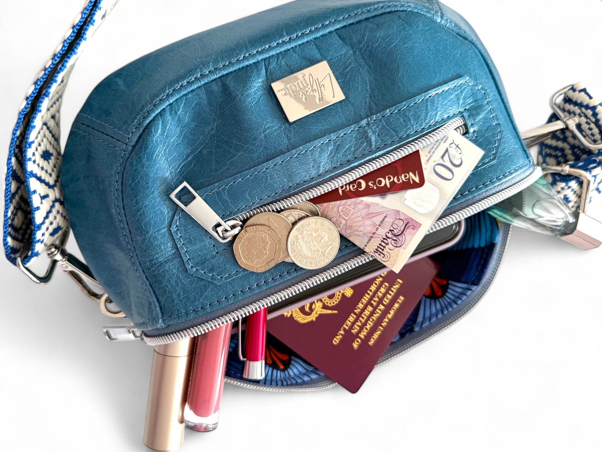 Shelly | Azure Blue Leather Hip Bag | Sustainable Multi-way Bag image 10