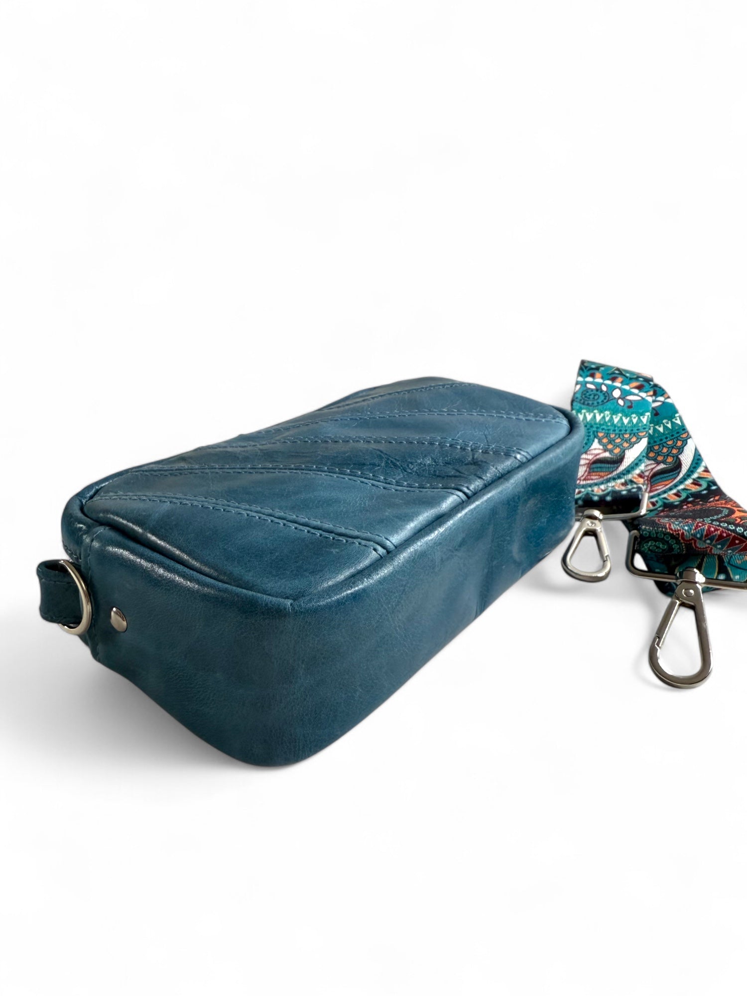 Tiny Harriet | Blue Leather Compact Crossbody Bag with Integrated Purse image 6