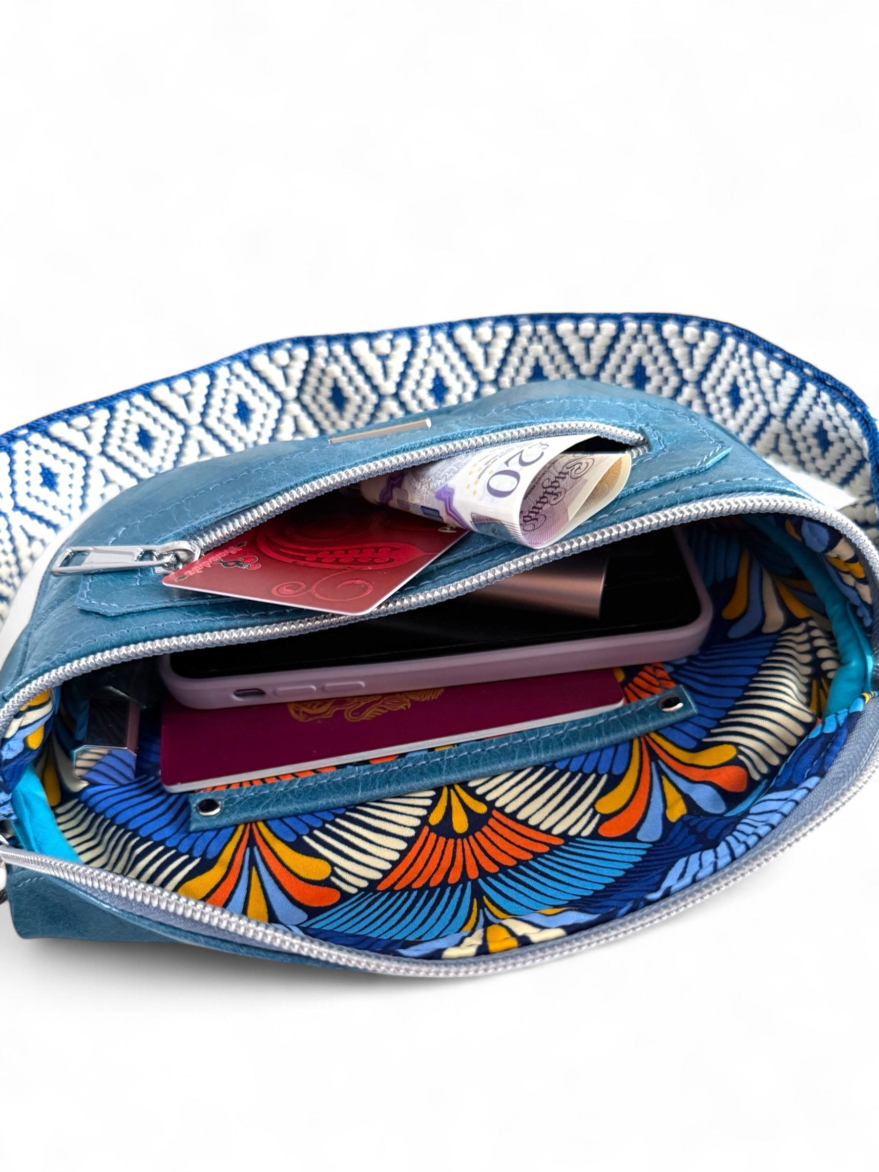 Shelly | Azure Blue Leather Hip Bag | Sustainable Multi-way Bag image 13