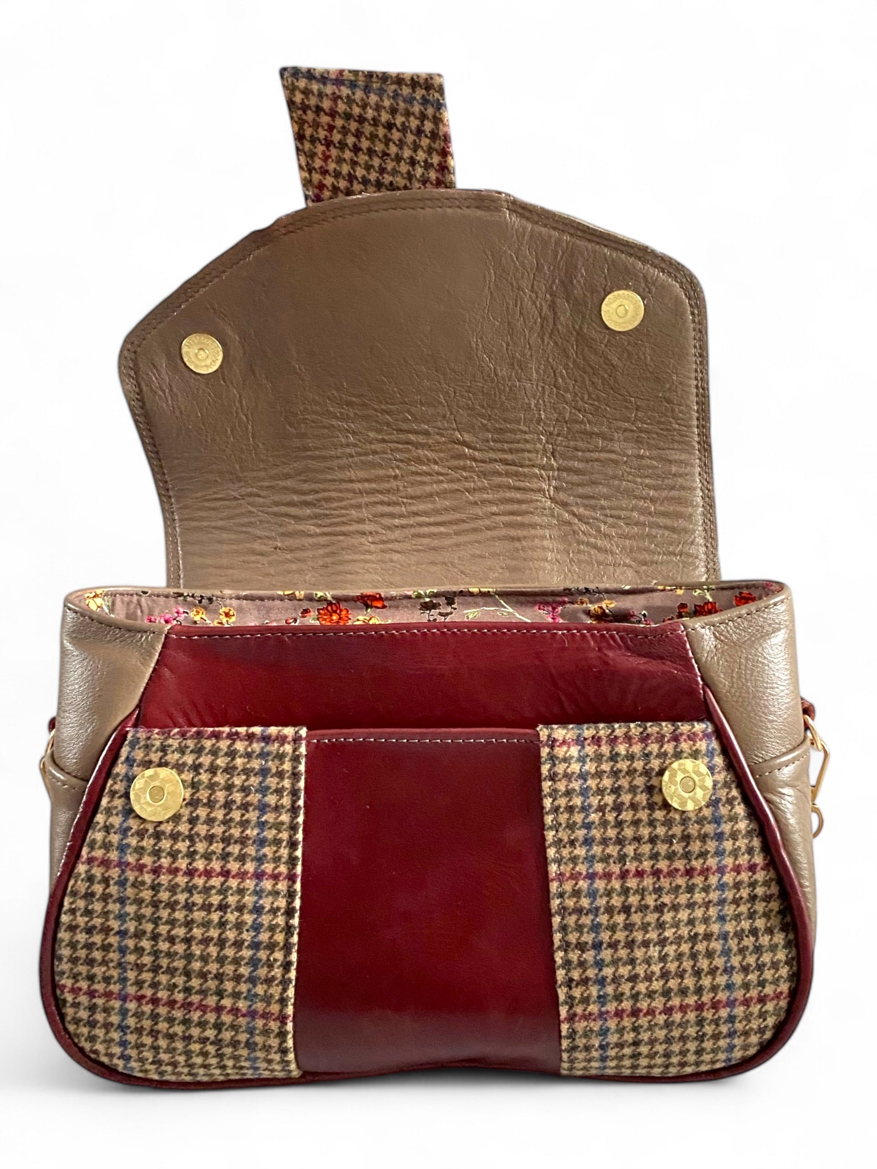 Molly | Mink Grey & Burgundy Leather & Tweed Handbag | Handcrafted Eco Luxury image 7
