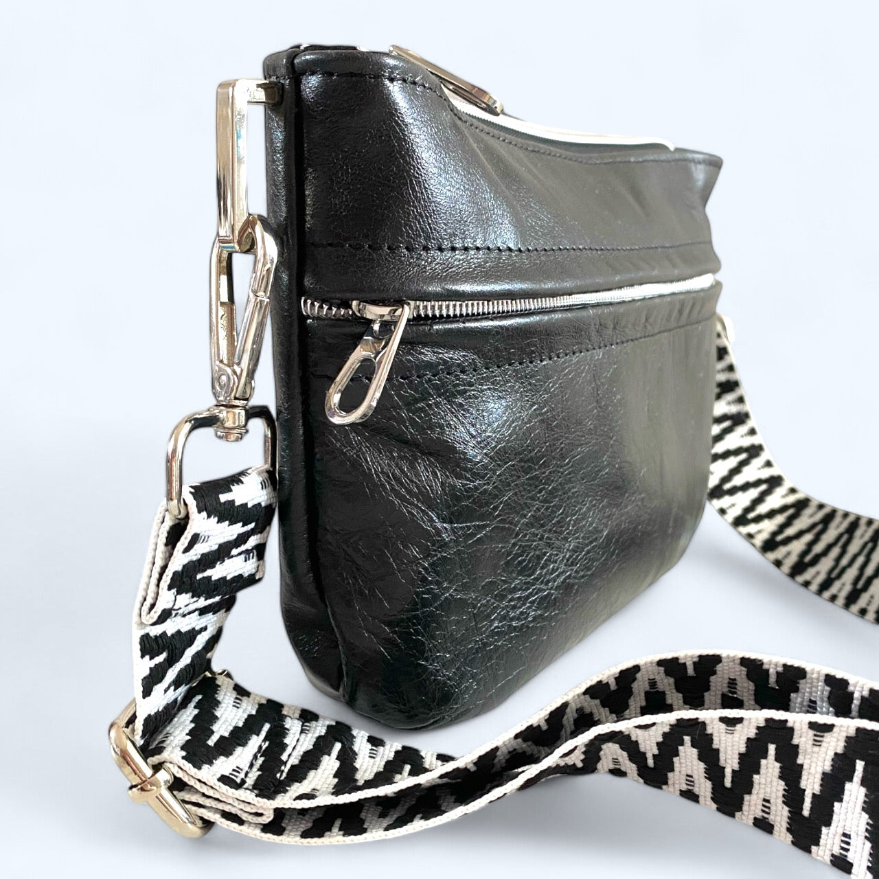 Starburn | Black Leather Crossbody Bag | Handcrafted with Silver Hardware image 3