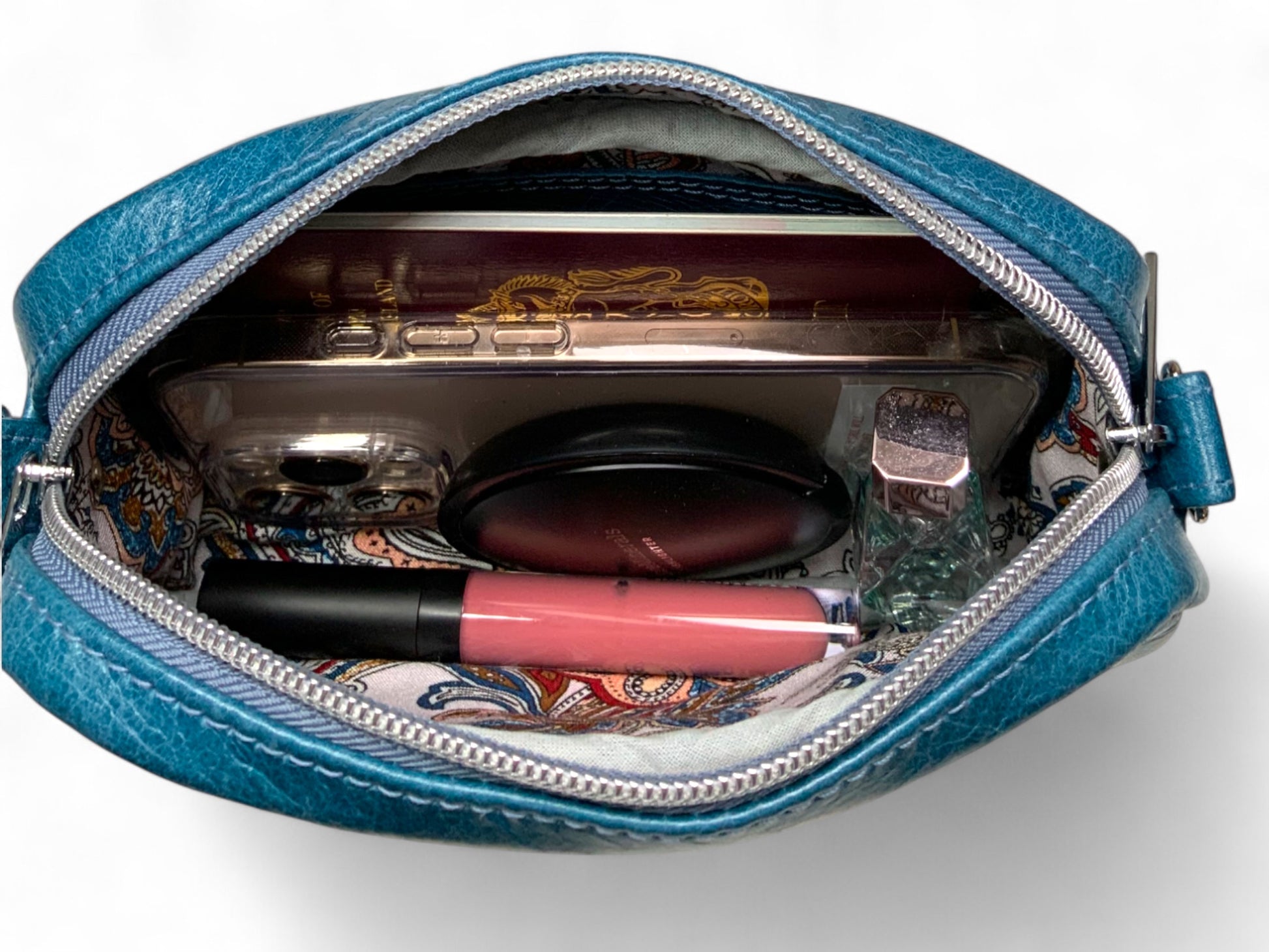 Tiny Harriet | Blue Leather Compact Crossbody Bag with Integrated Purse image 11