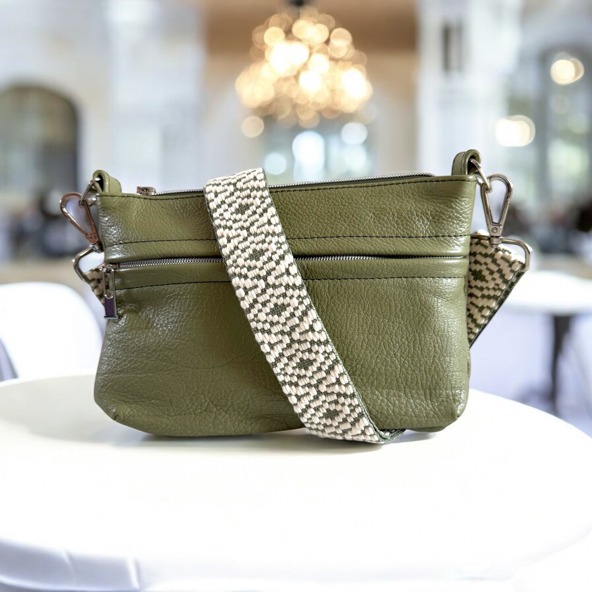 Starburn | Olive Green Leather Crossbody Bag | Designer Travel Style image 2