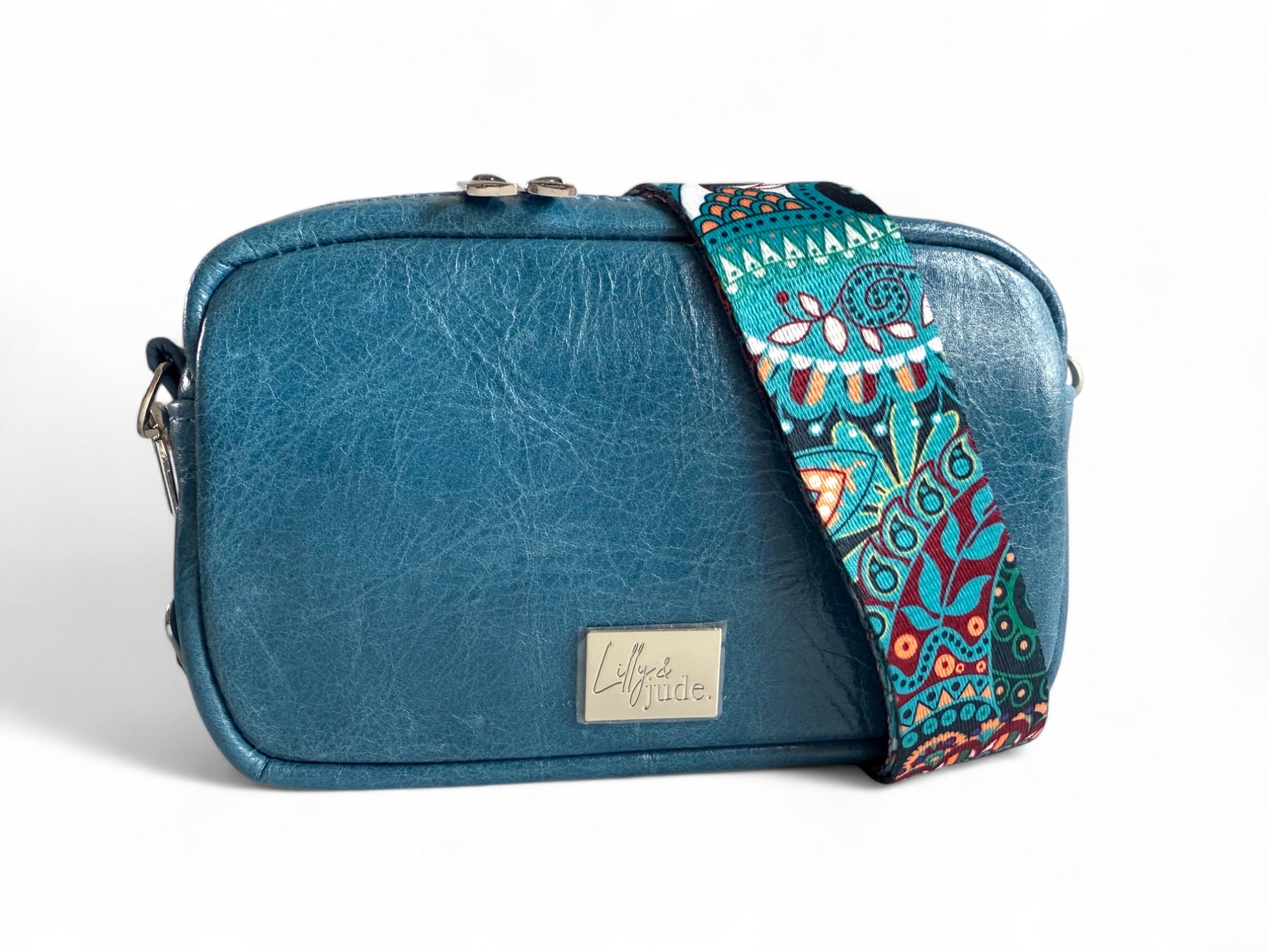Tiny Harriet | Blue Leather Compact Crossbody Bag with Integrated Purse image 4