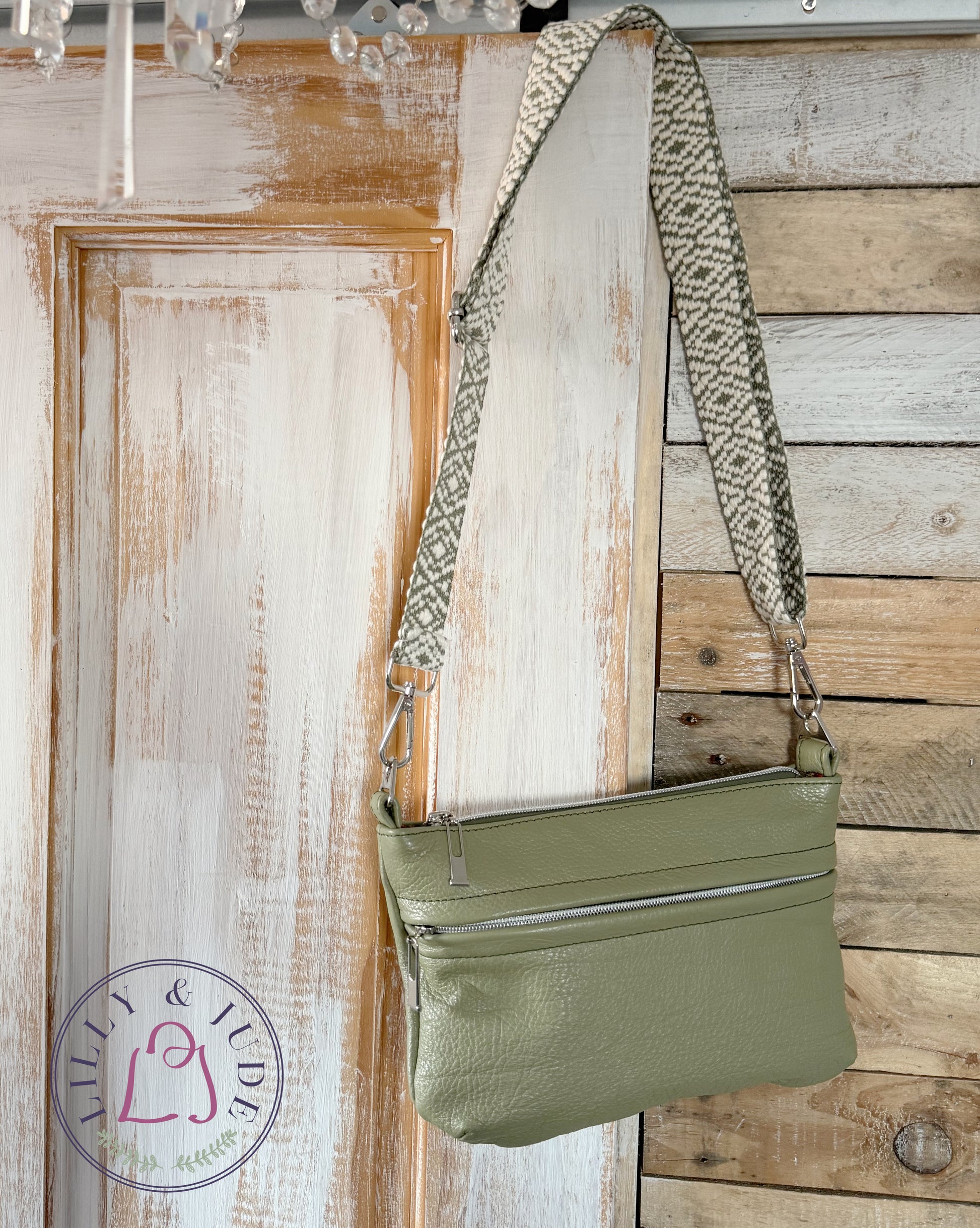 Starburn | Olive Green Leather Crossbody Bag | Designer Travel Style image 1