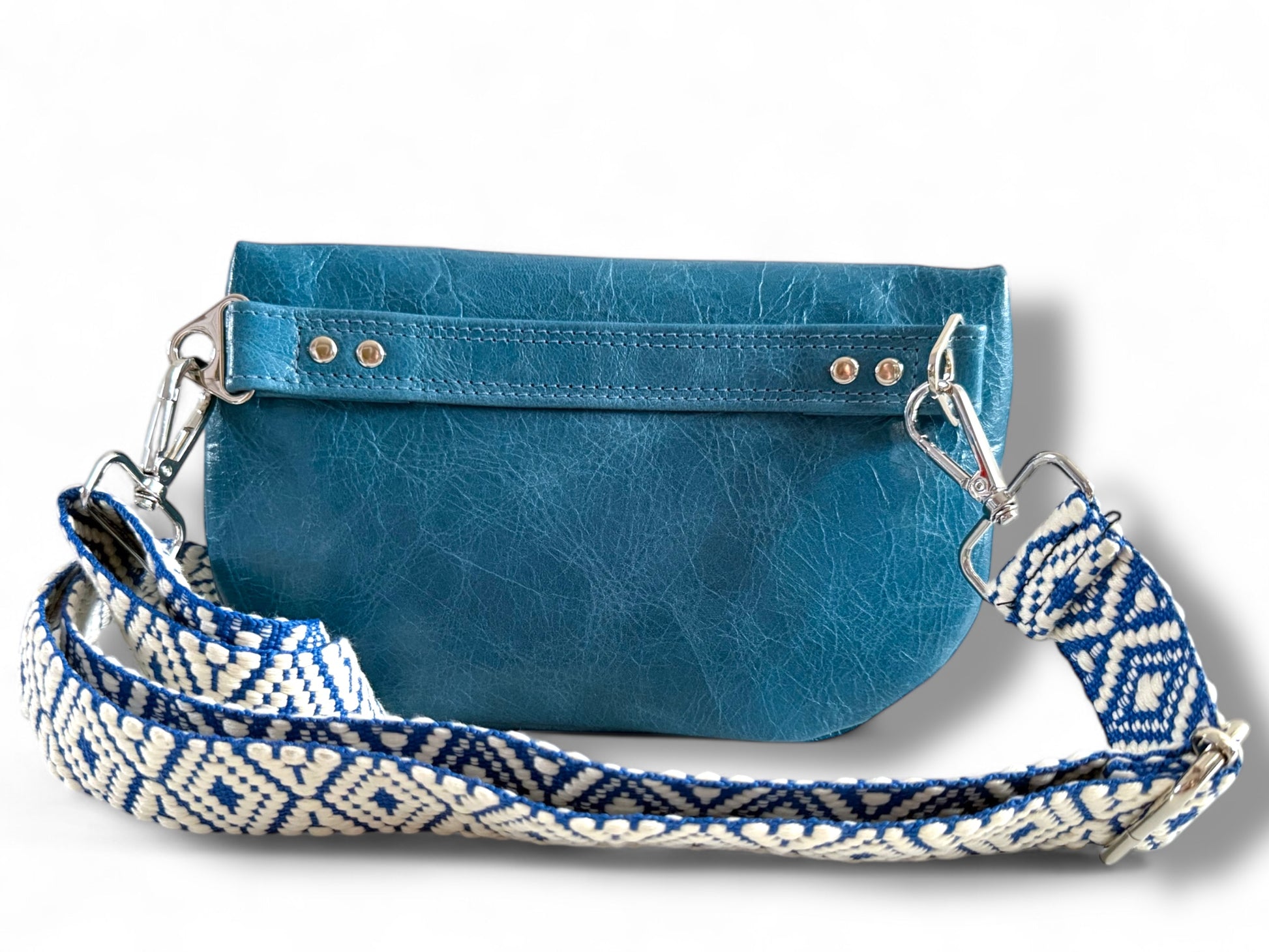Shelly | Azure Blue Leather Hip Bag | Sustainable Multi-way Bag image 5