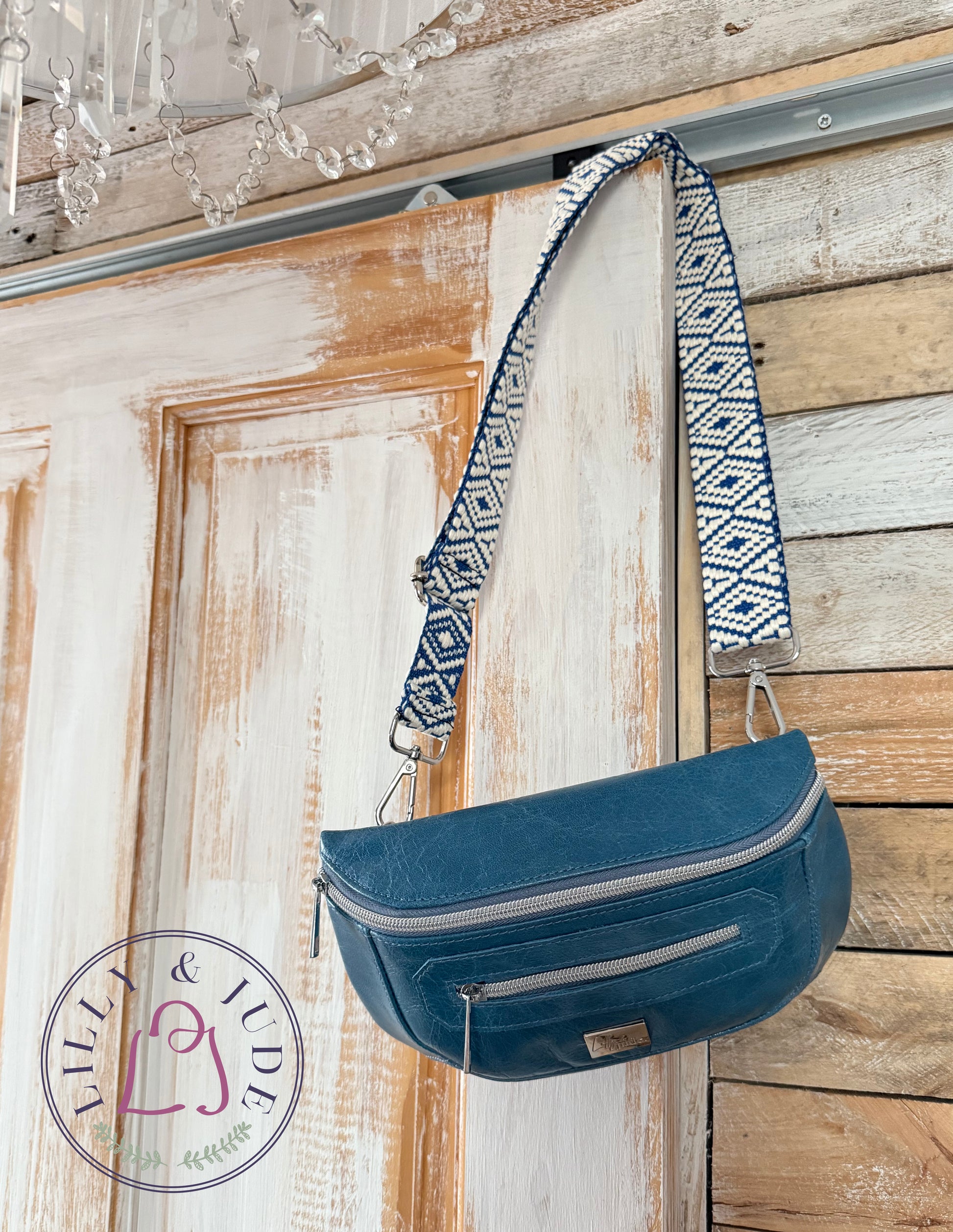 Shelly | Azure Blue Leather Hip Bag | Sustainable Multi-way Bag image 2