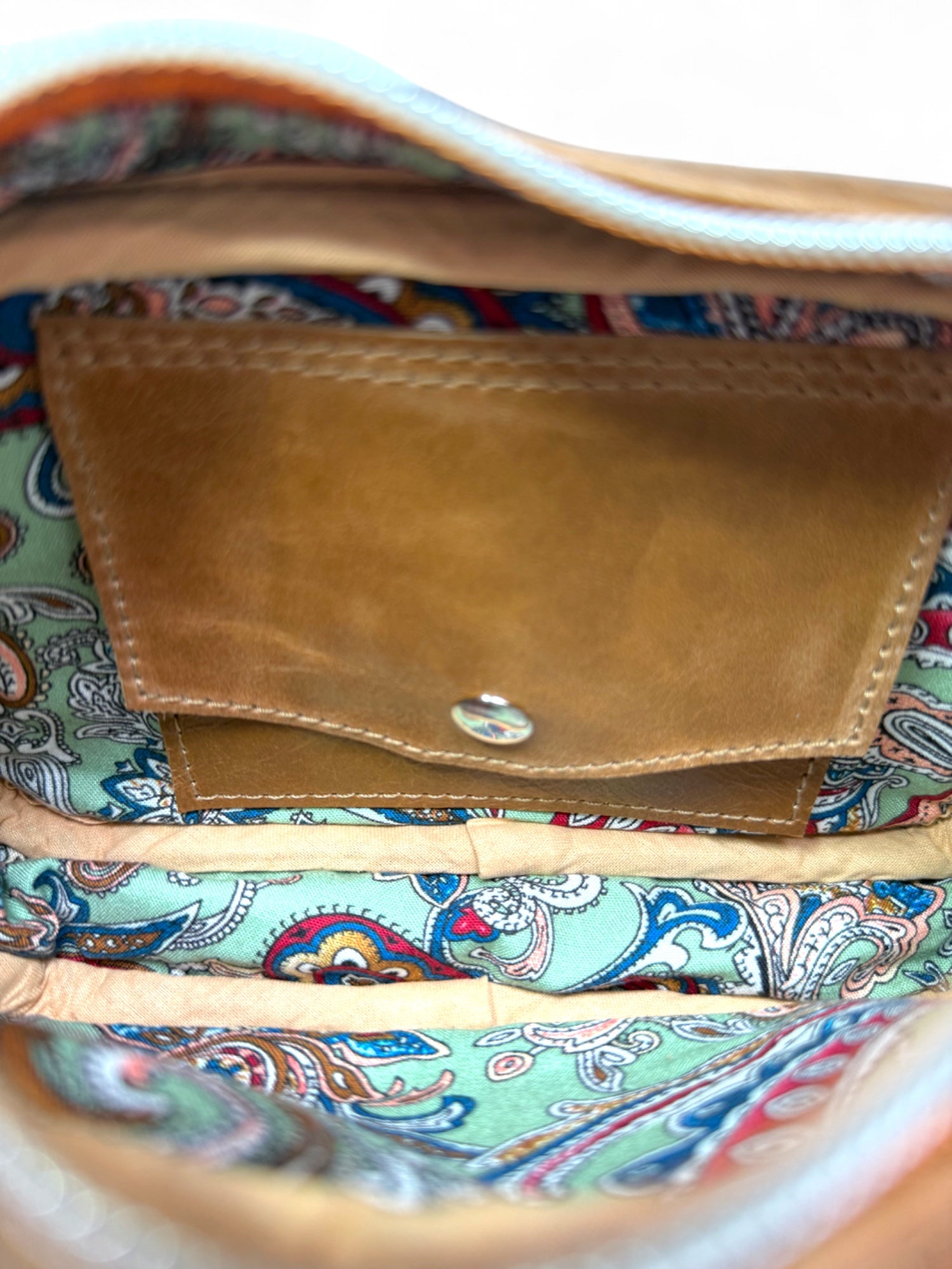 Tiny Harriet | Tan Leather Compact Crossbody Bag with Integrated Purse image 8