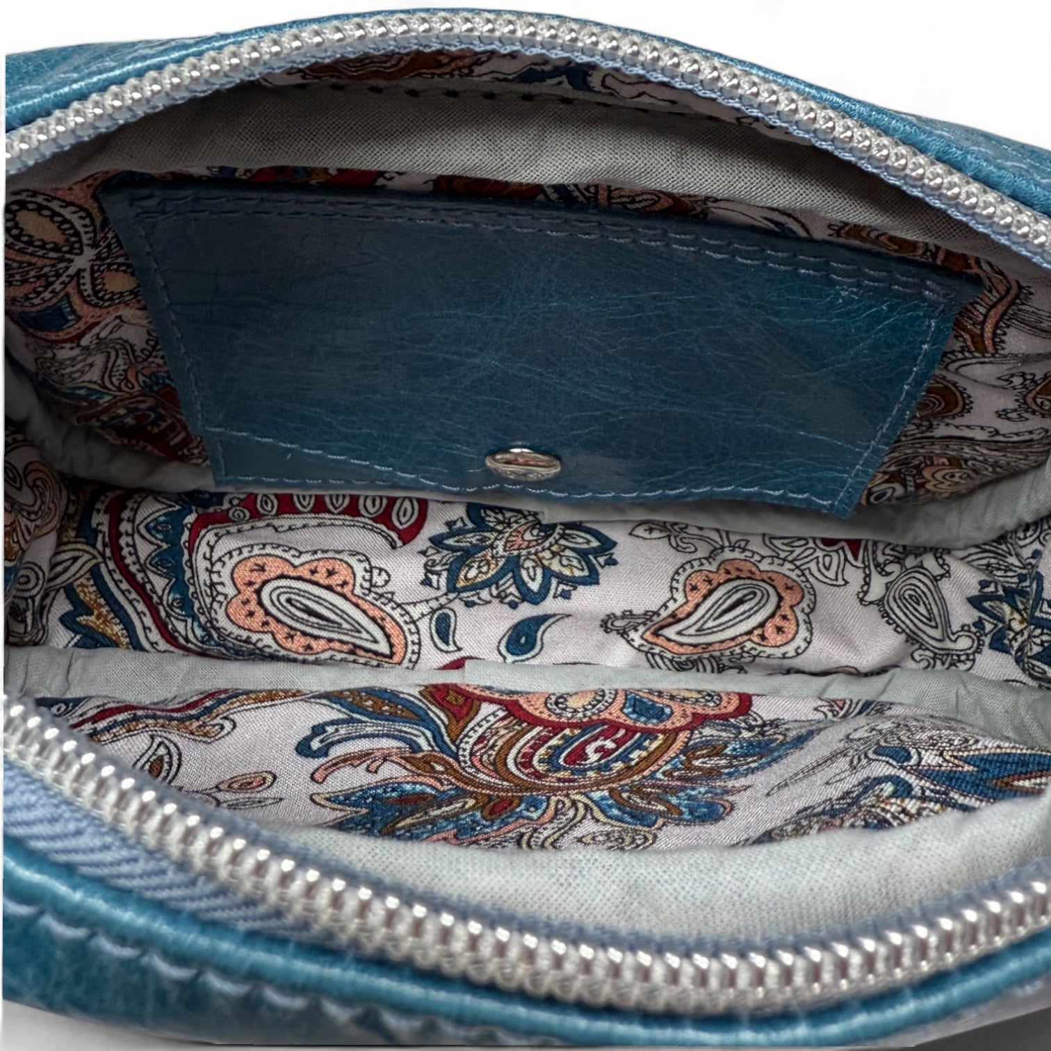 Tiny Harriet | Blue Leather Compact Crossbody Bag with Integrated Purse image 10