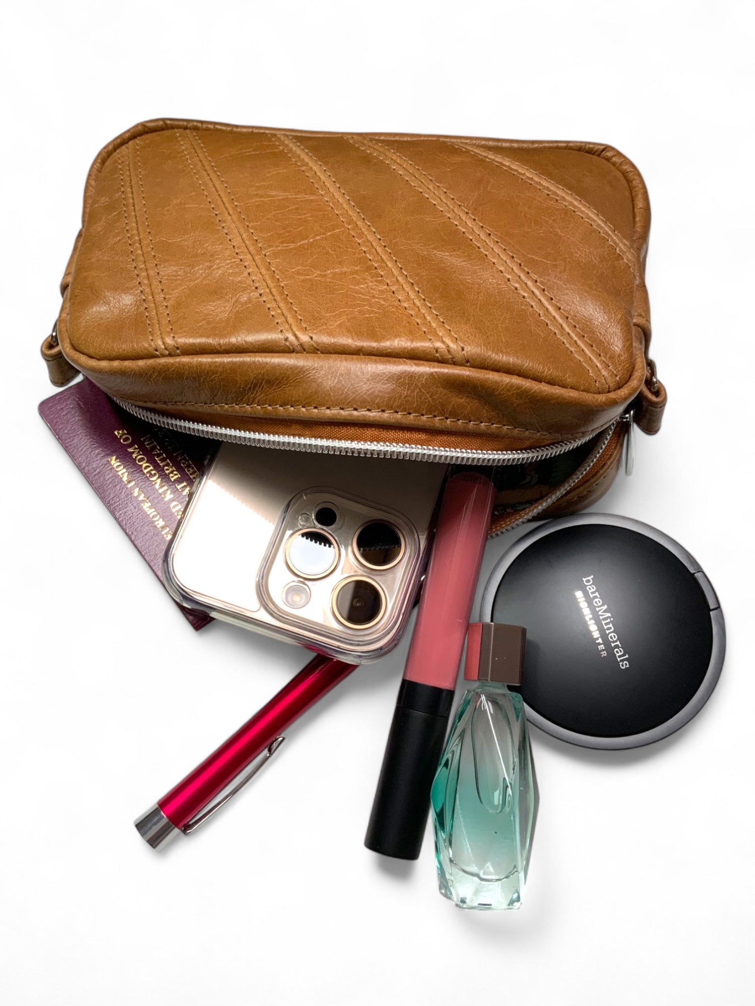 Tiny Harriet | Tan Leather Compact Crossbody Bag with Integrated Purse image 11