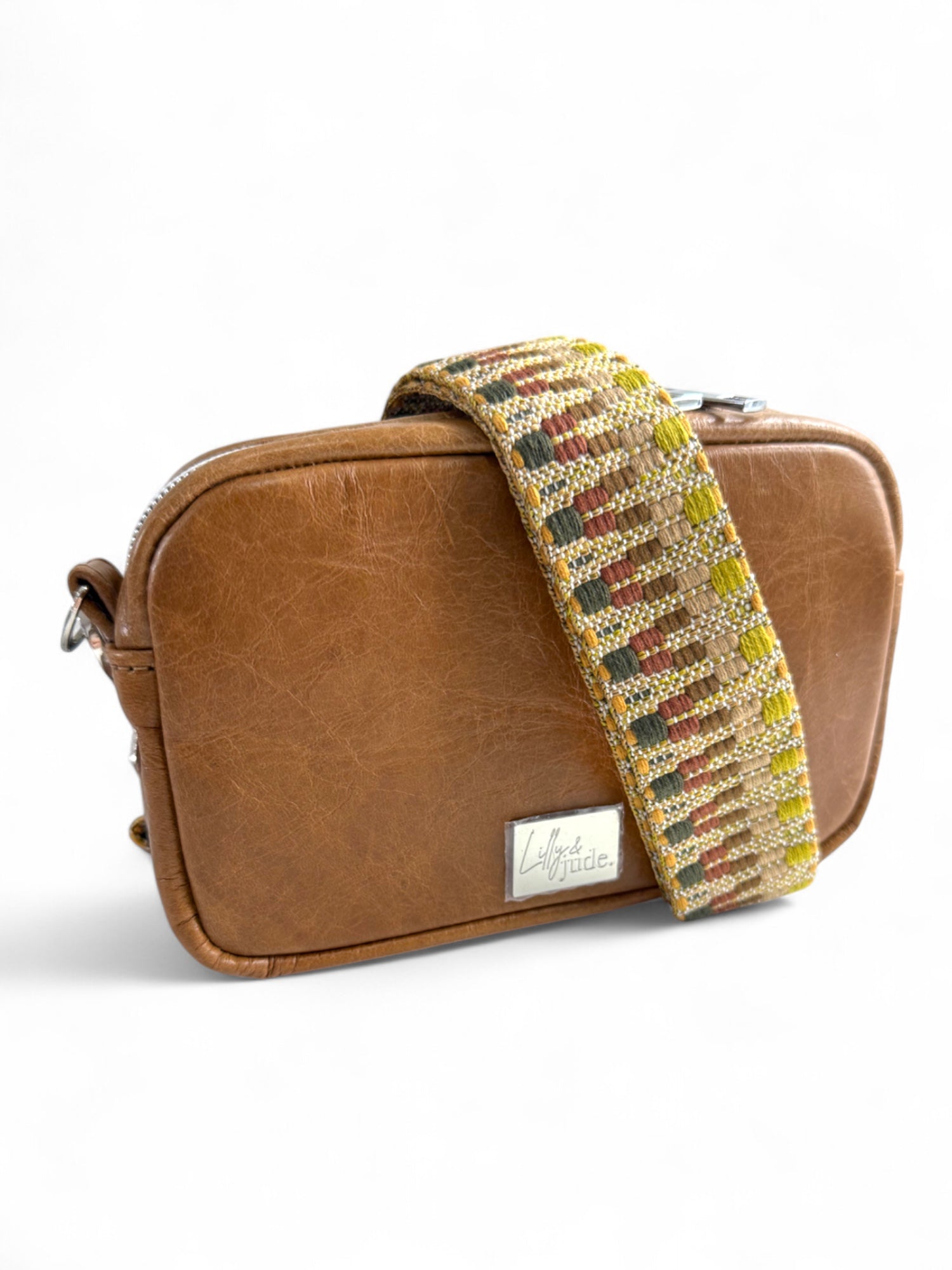 Tiny Harriet | Tan Leather Compact Crossbody Bag with Integrated Purse image 4