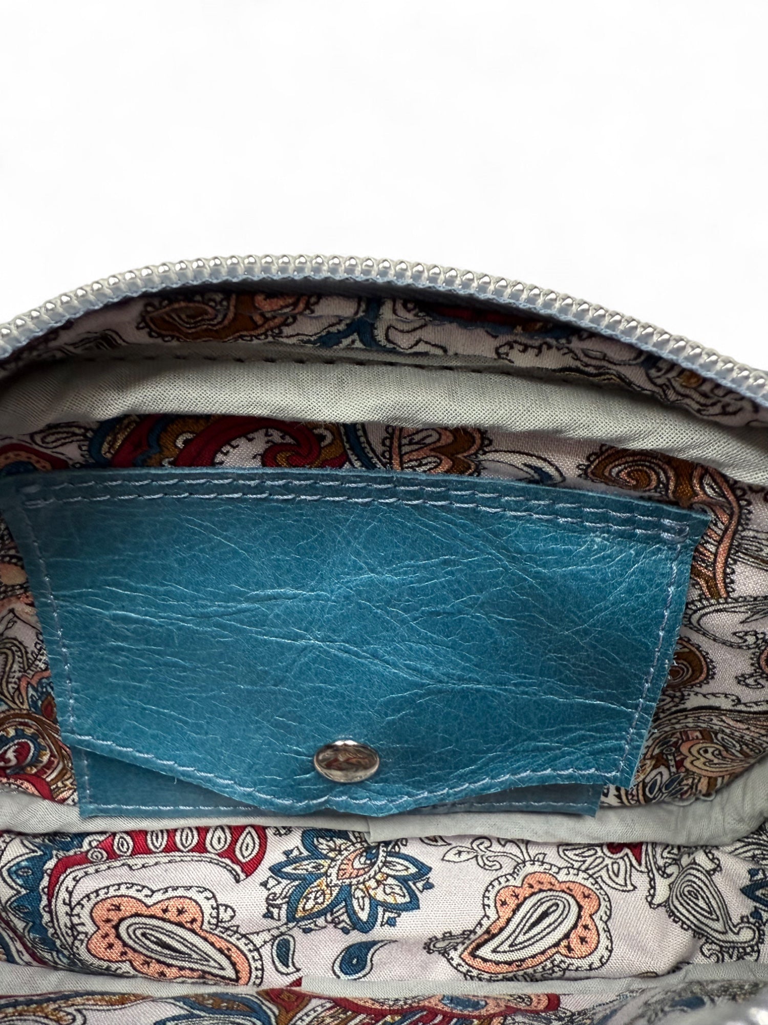 Tiny Harriet | Blue Leather Compact Crossbody Bag with Integrated Purse image 8