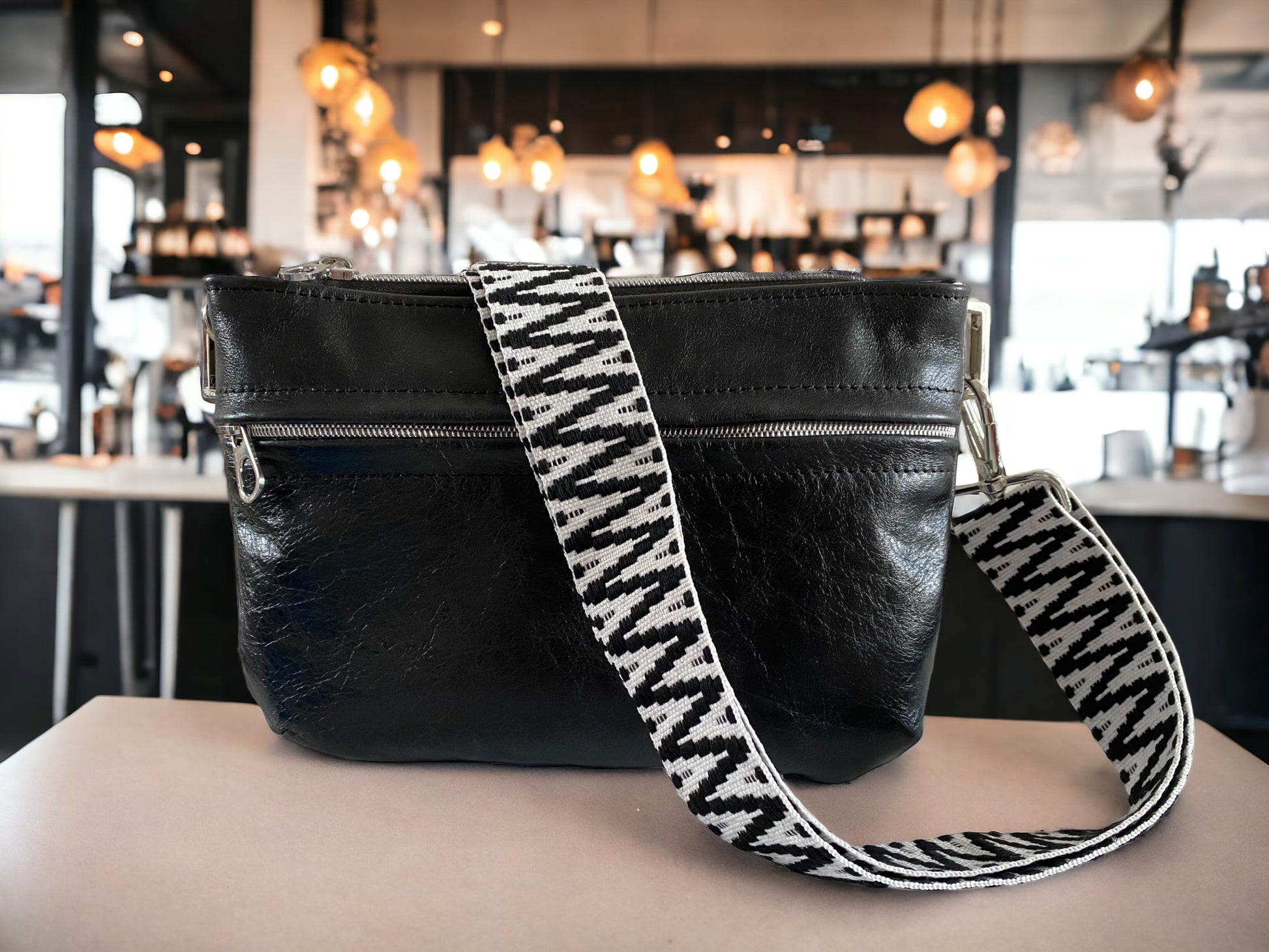 Starburn | Black Leather Crossbody Bag | Handcrafted with Silver Hardware image 4
