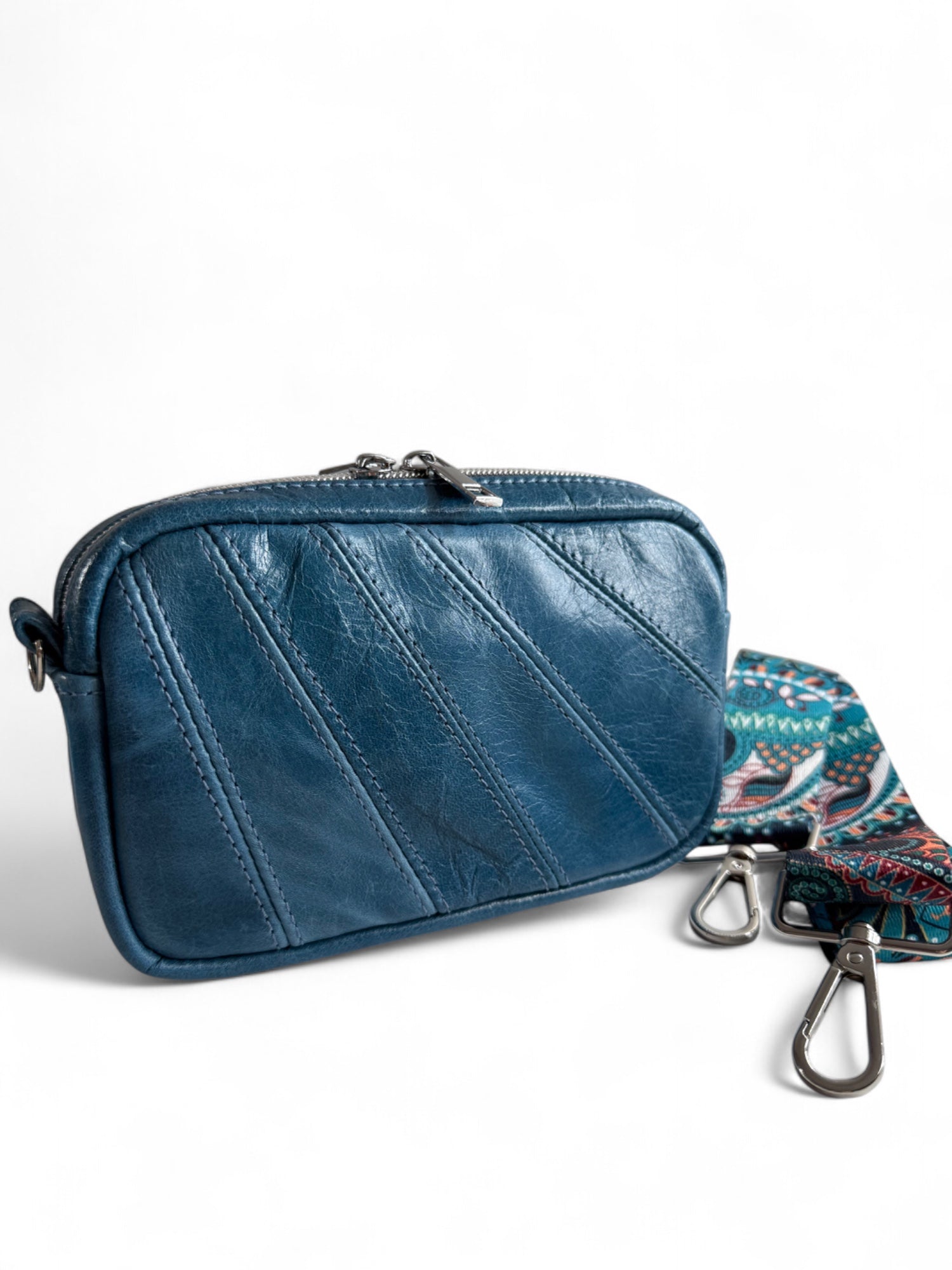 Tiny Harriet | Blue Leather Compact Crossbody Bag with Integrated Purse image 13