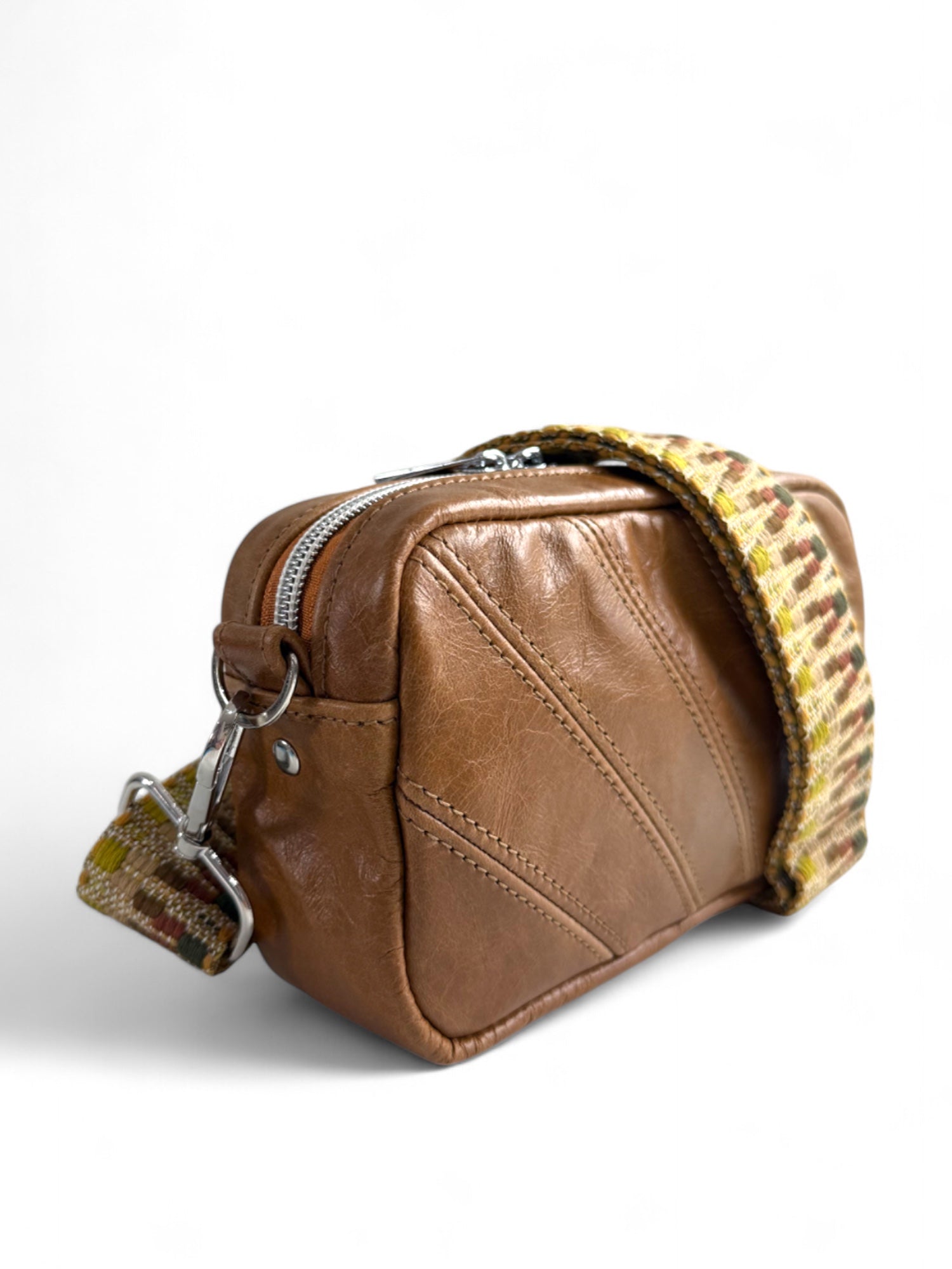Tiny Harriet | Tan Leather Compact Crossbody Bag with Integrated Purse image 5