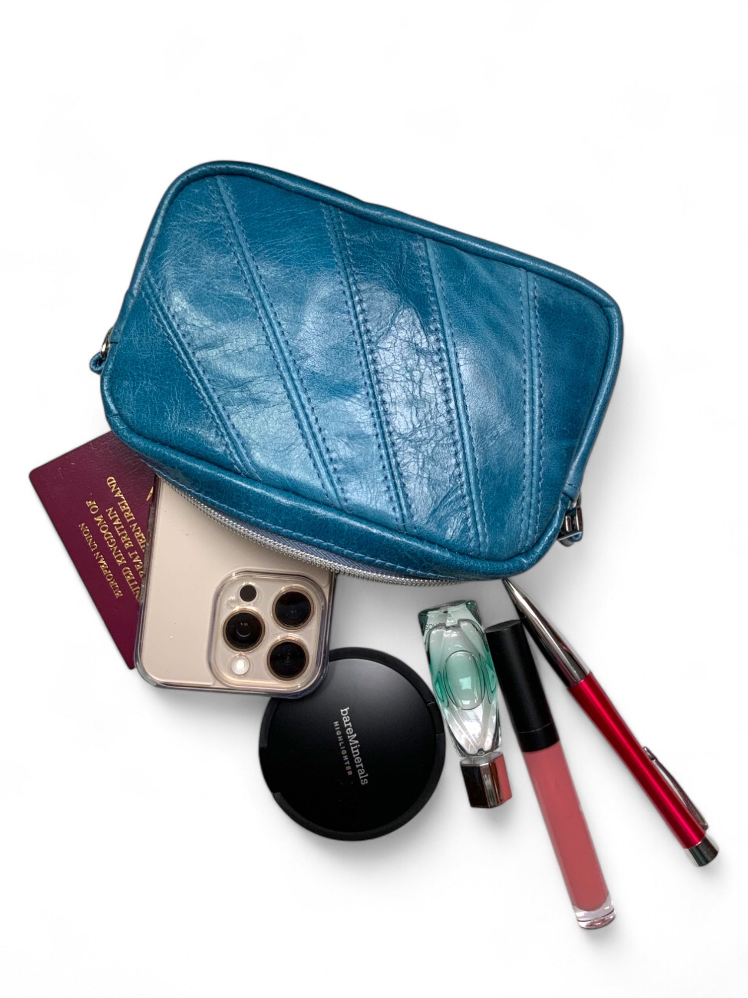 Tiny Harriet | Blue Leather Compact Crossbody Bag with Integrated Purse image 12