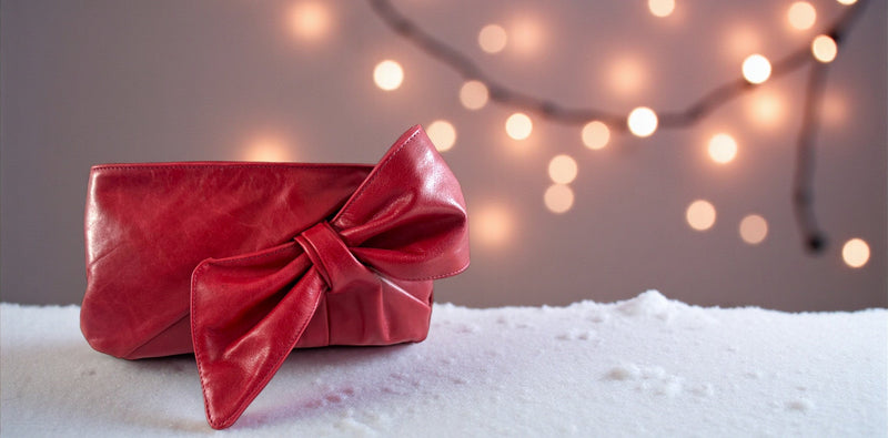Betty Bow Bag, red leather clutch bag with a bow
