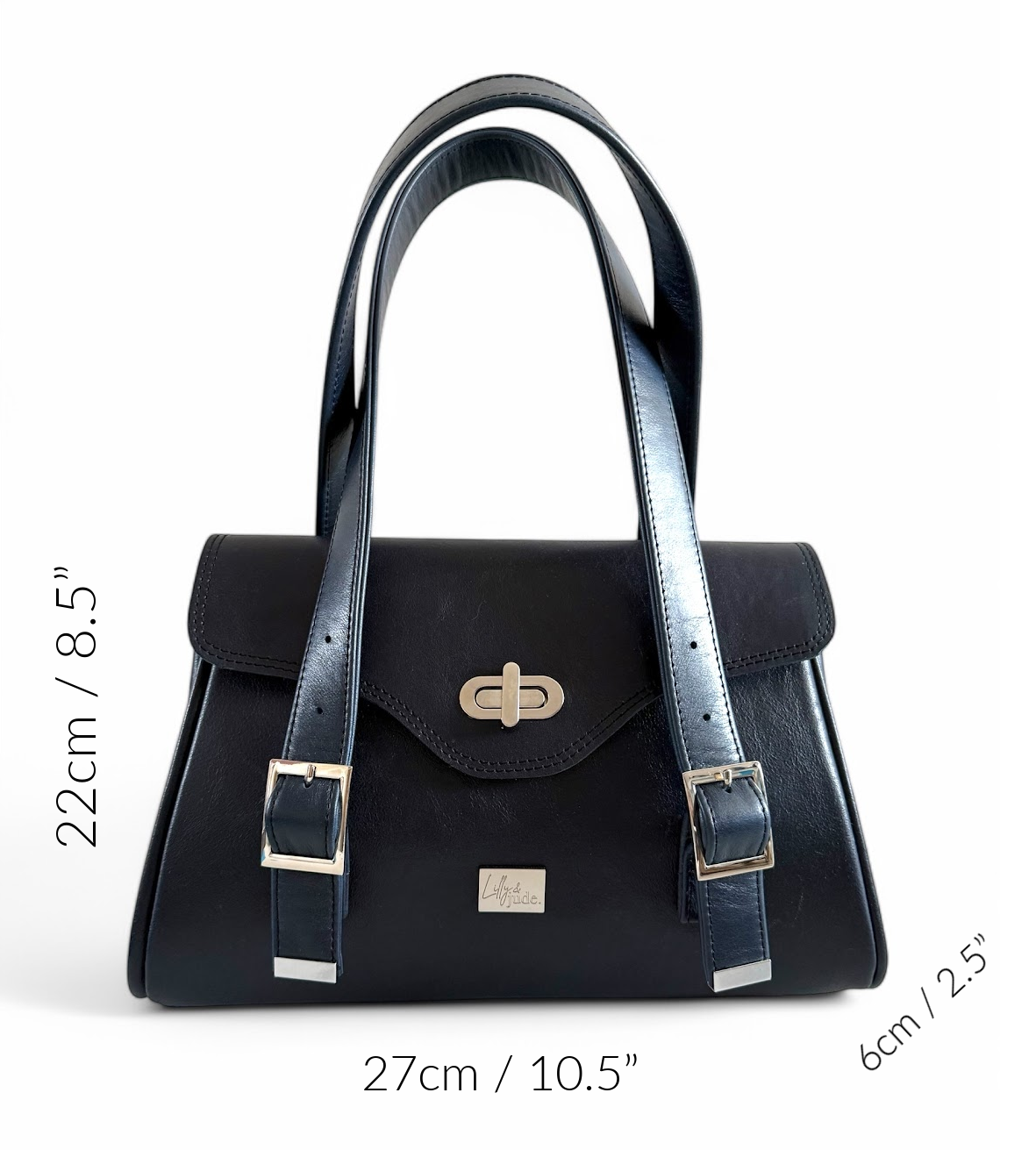 Rachel | Navy Blue Structured Buckle Bag | Classic Work Style image 13