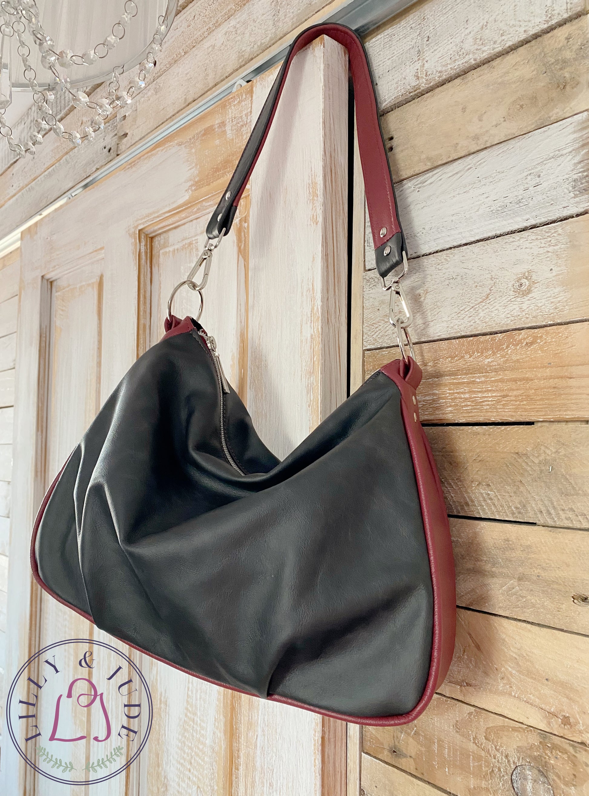 Paulette | Black and Red Leather Shoulder Bag | Handcrafted from Rescued Leather image 8