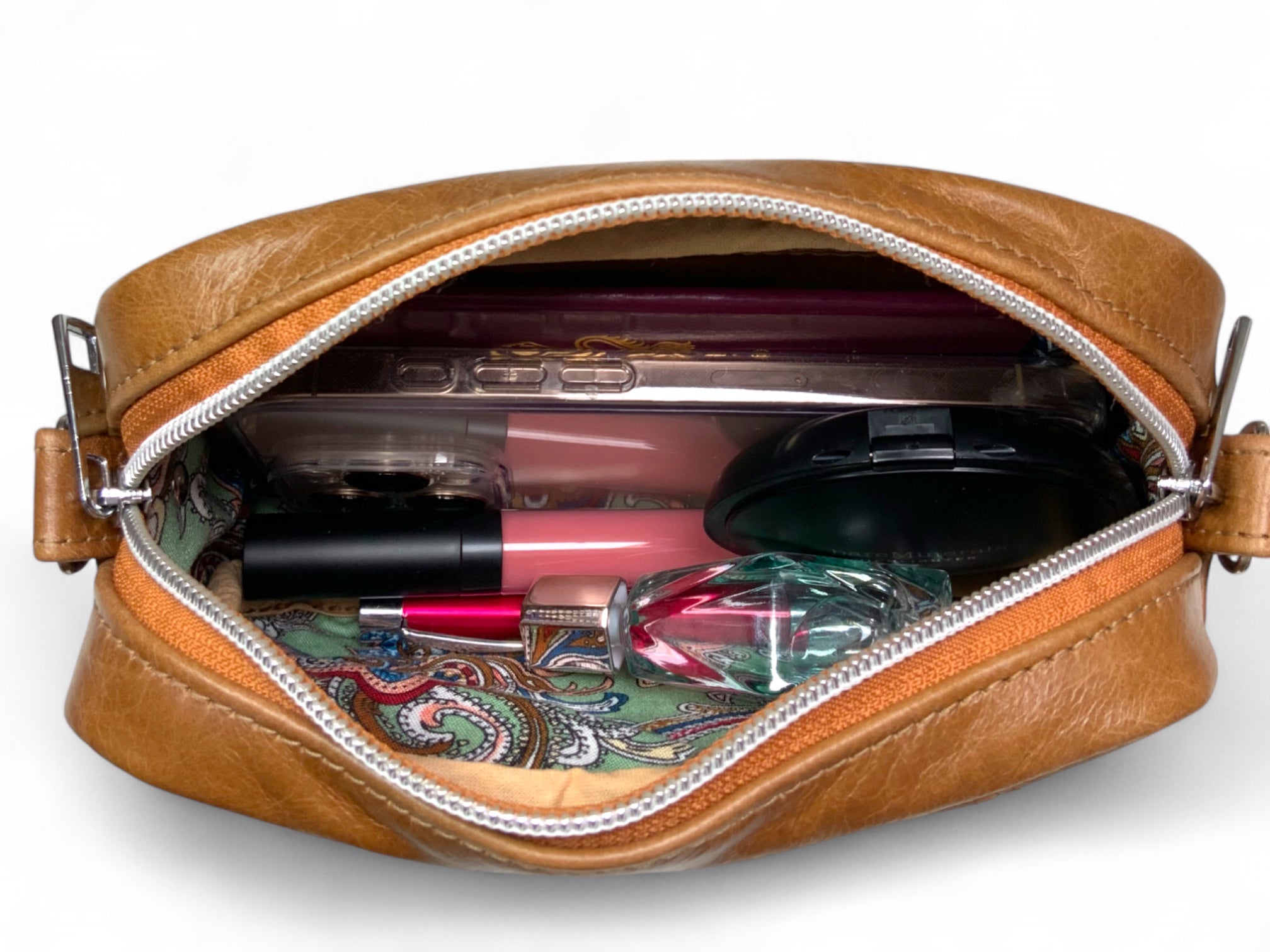 Tiny Harriet | Tan Leather Compact Crossbody Bag with Integrated Purse image 10