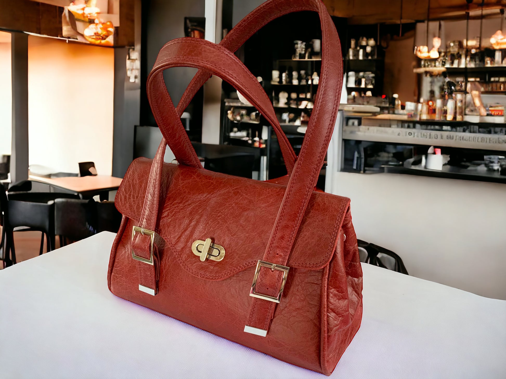 Rachel | Red Leather Shoulder Bag | Handcrafted with Distressed Leather image 2