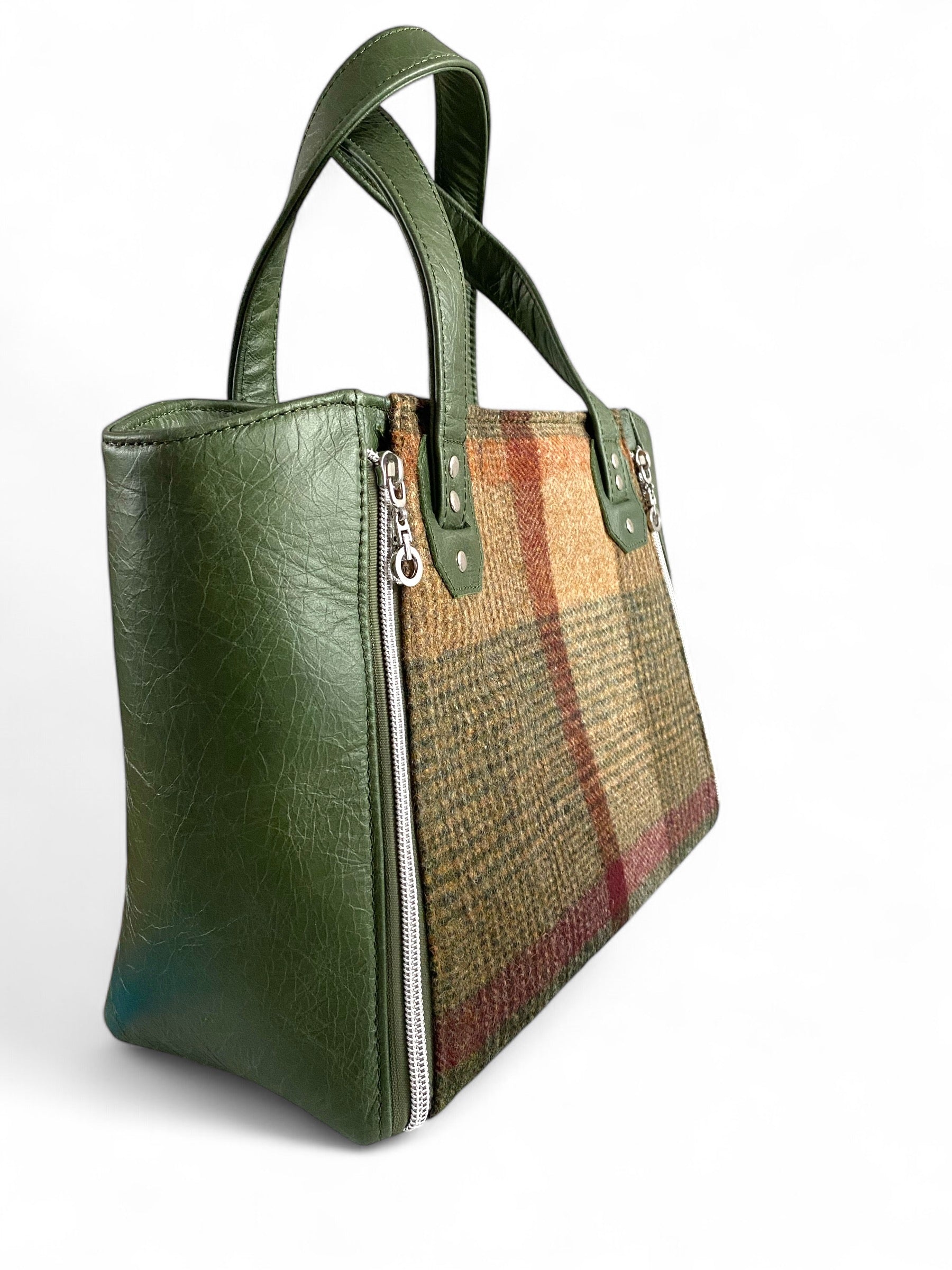 Rudy | Green Leather & Autumnal Tweed Handbag | Handcrafted Eco Luxury image 6