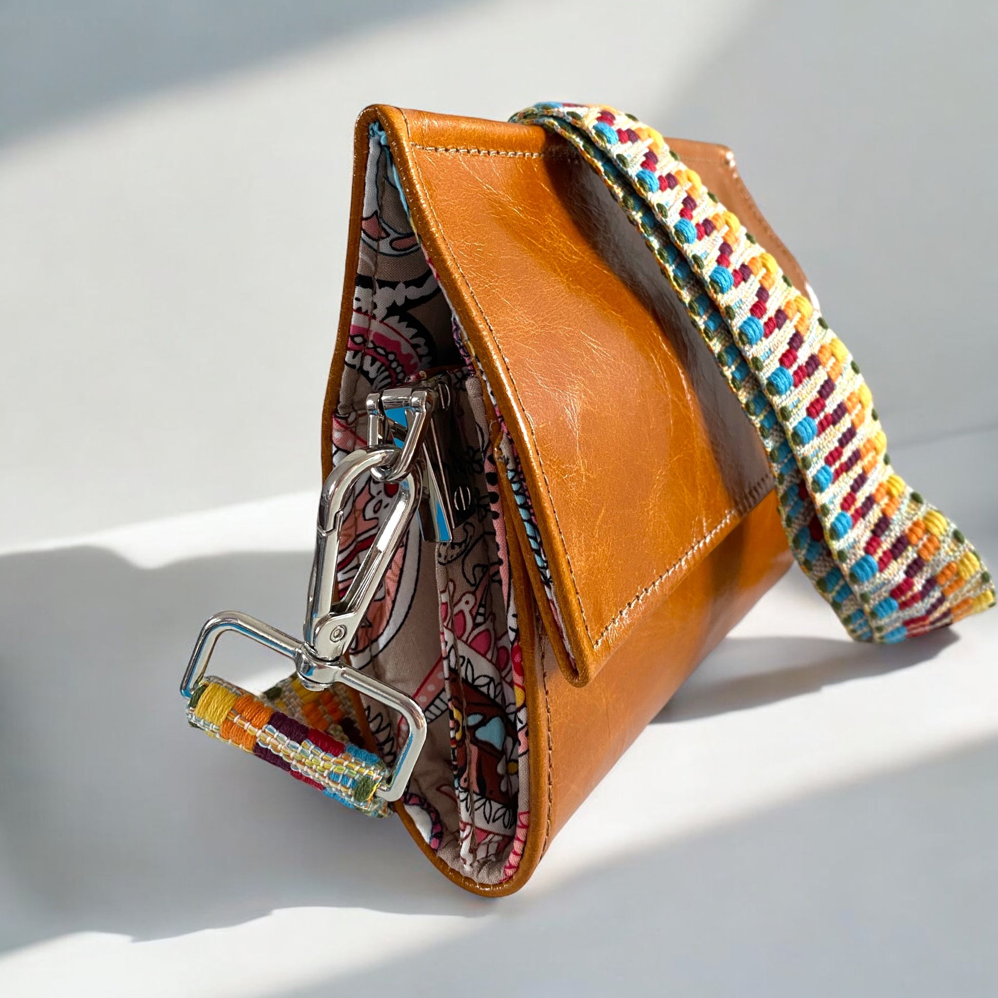 Lucy | Tan Leather Crossbody Clutch Bag | Handcrafted with Integrated Purse image 4