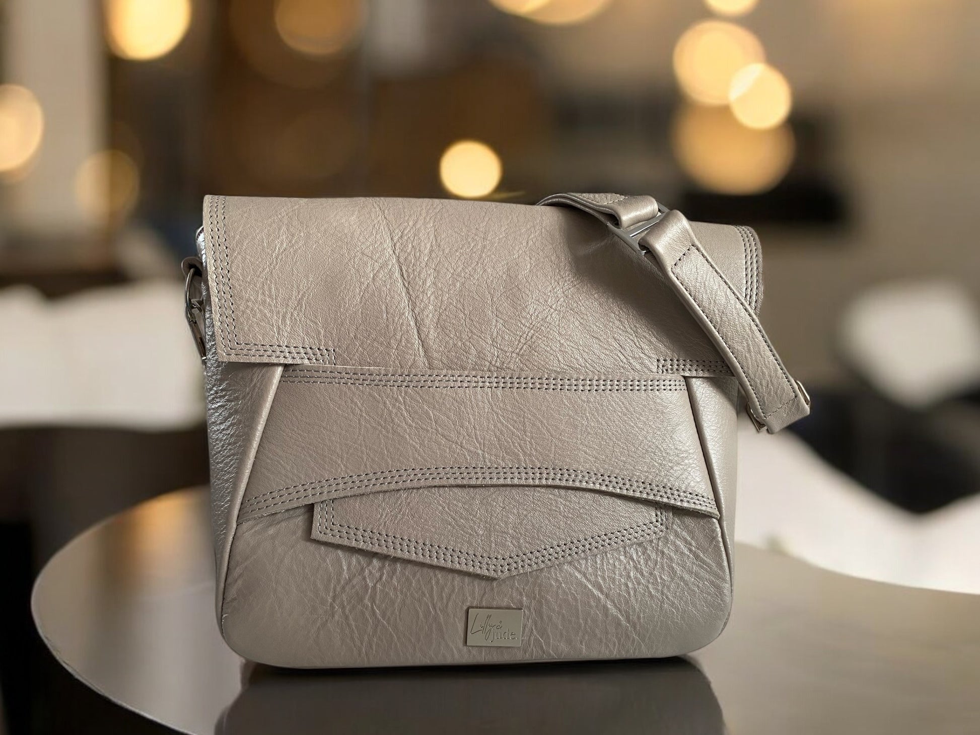 Emmmie | Grey Leather Shoulder Bag | Handcrafted, Eco-Friendly & Stylish image 3